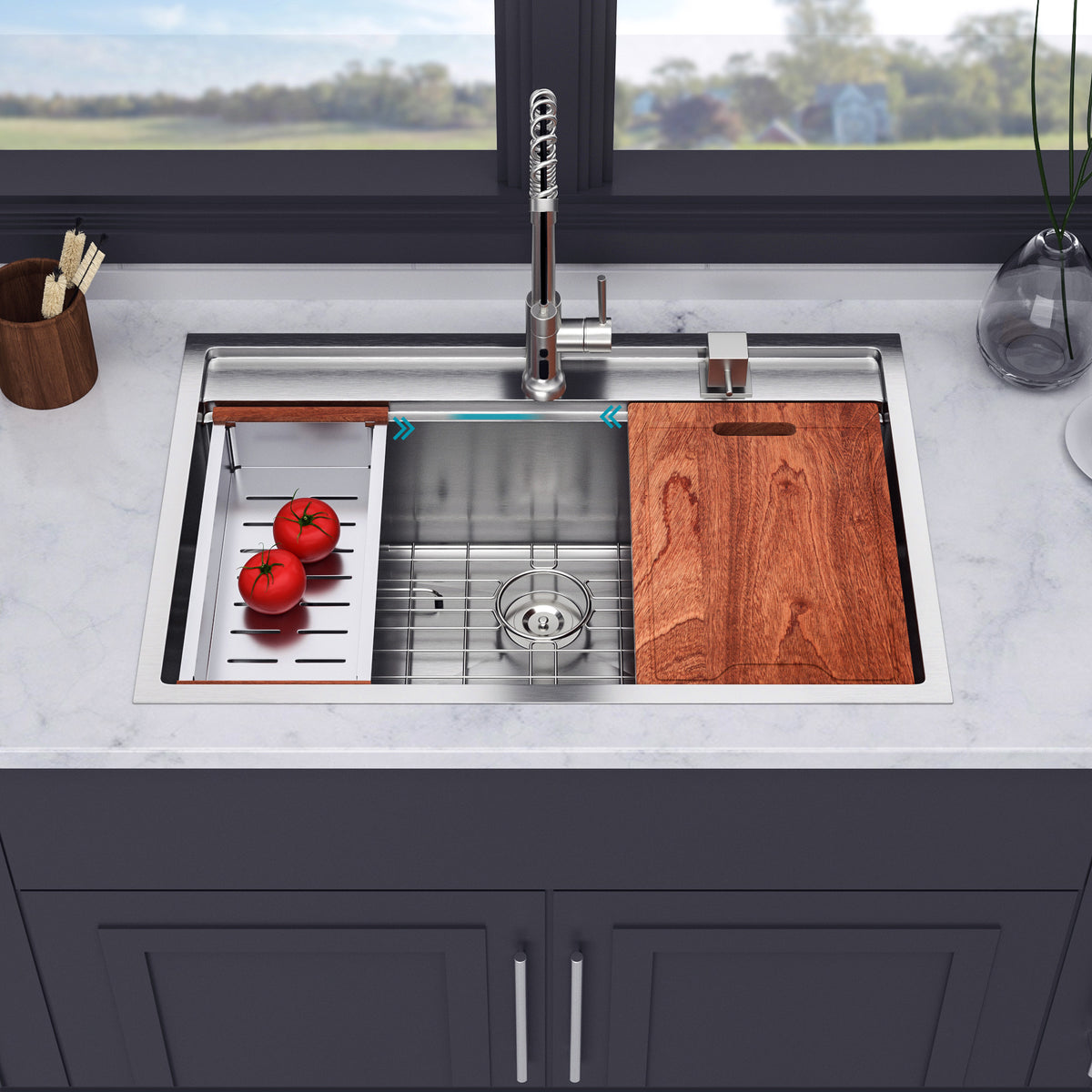 RAINLEX 33" x 22" Drop-In Workstation Kitchen Sink in Stainless Steel (SS41)