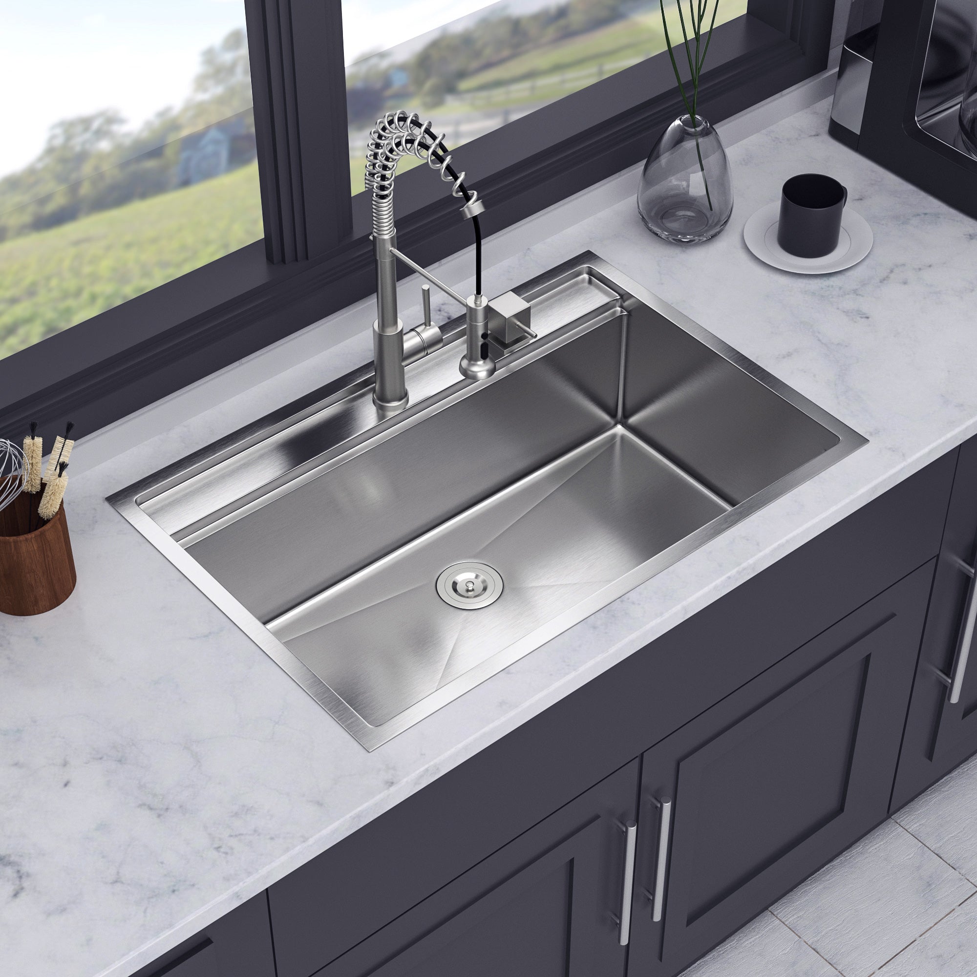33" x 22" Drop-In Single Bowl Workstation Sink, Stainless Steel (SS41)