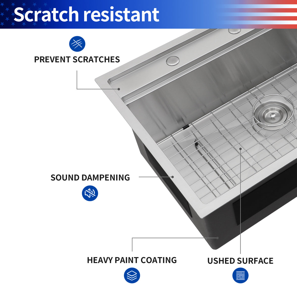RAINLEX 33" x 22" Drop-In Workstation Kitchen Sink in Stainless Steel (SS41)