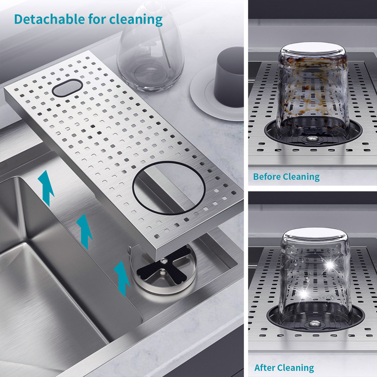 RAINLEX 33" x 22" Drop-In Workstation Kitchen Sink in Stainless Steel - RX-SS42-3322