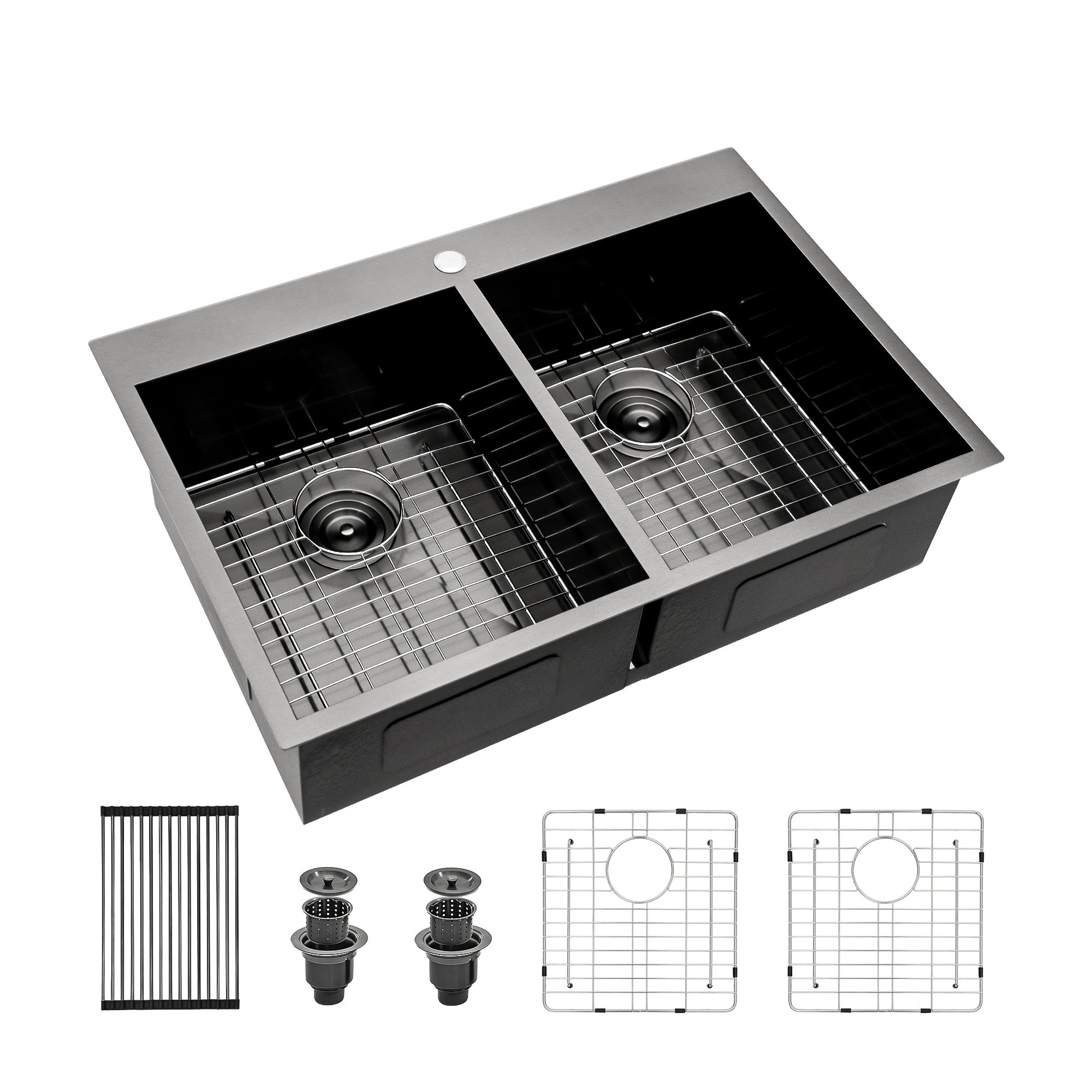 Drop-In Double Bowl Kitchen Sink, Stainless Steel (SS43)