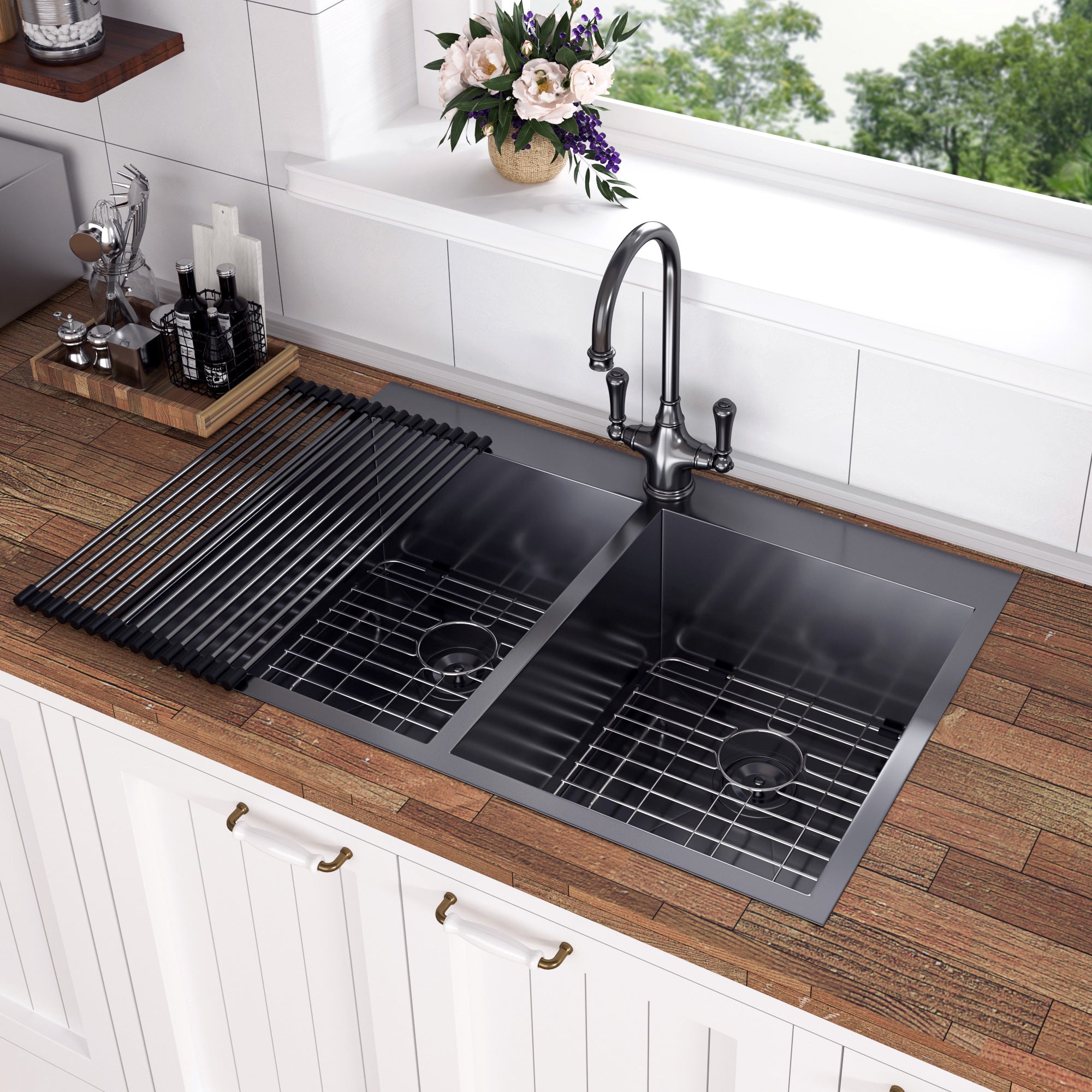 Drop-In Double Bowl Kitchen Sink, Stainless Steel (SS43)