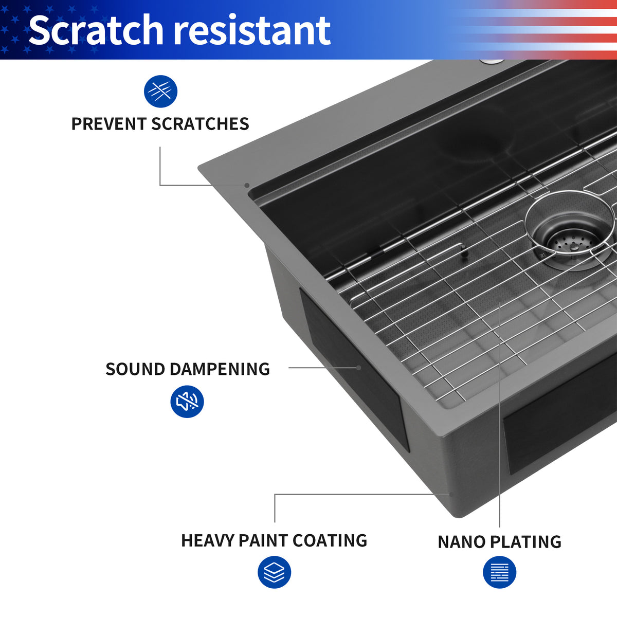RAINLEX Drop-In Workstation Kitchen Sink in Black Stainless Steel