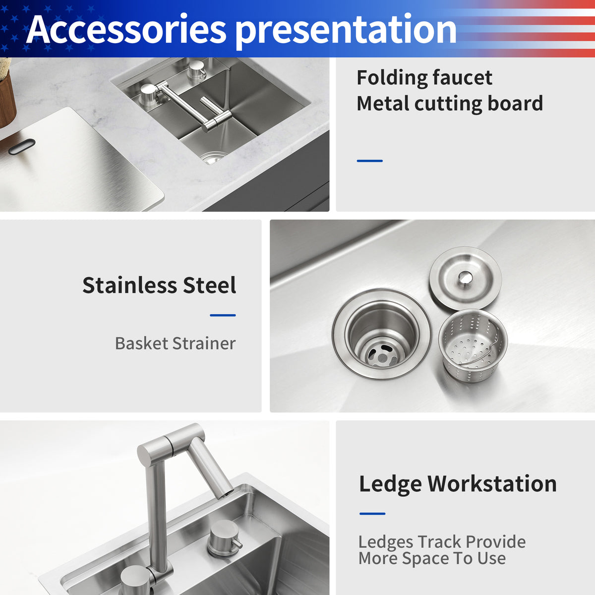 RAINLEX 15" x 17" Undermount Workstation Kitchen Sink in Stainless Steel