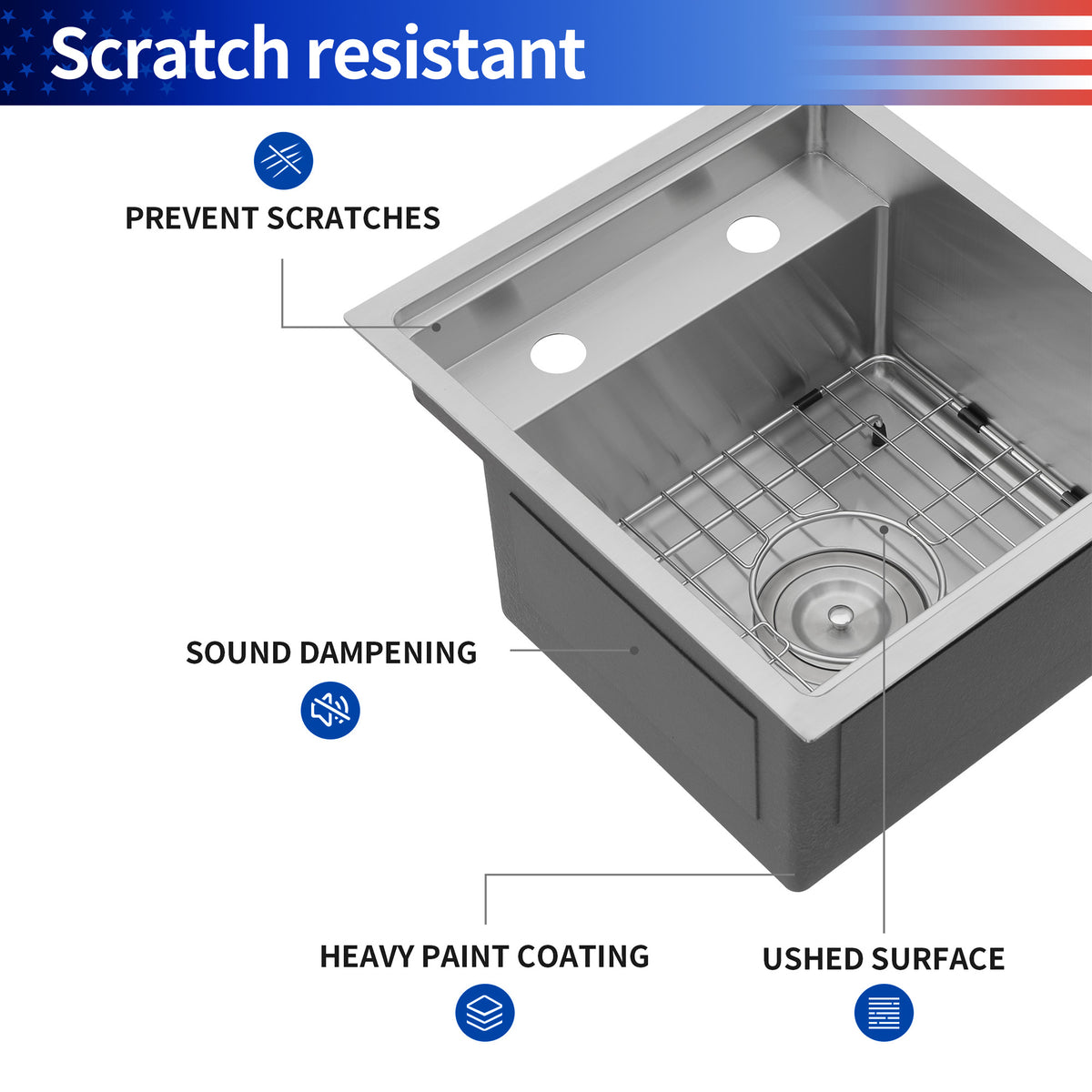 RAINLEX 15" x 17" Undermount Workstation Kitchen Sink in Stainless Steel