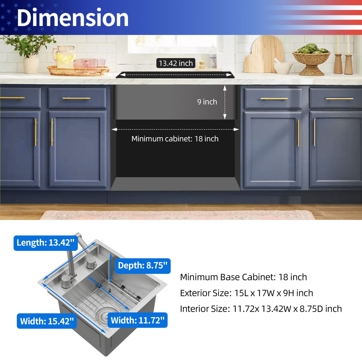 RAINLEX 15" x 17" Undermount Workstation Kitchen Sink in Stainless Steel