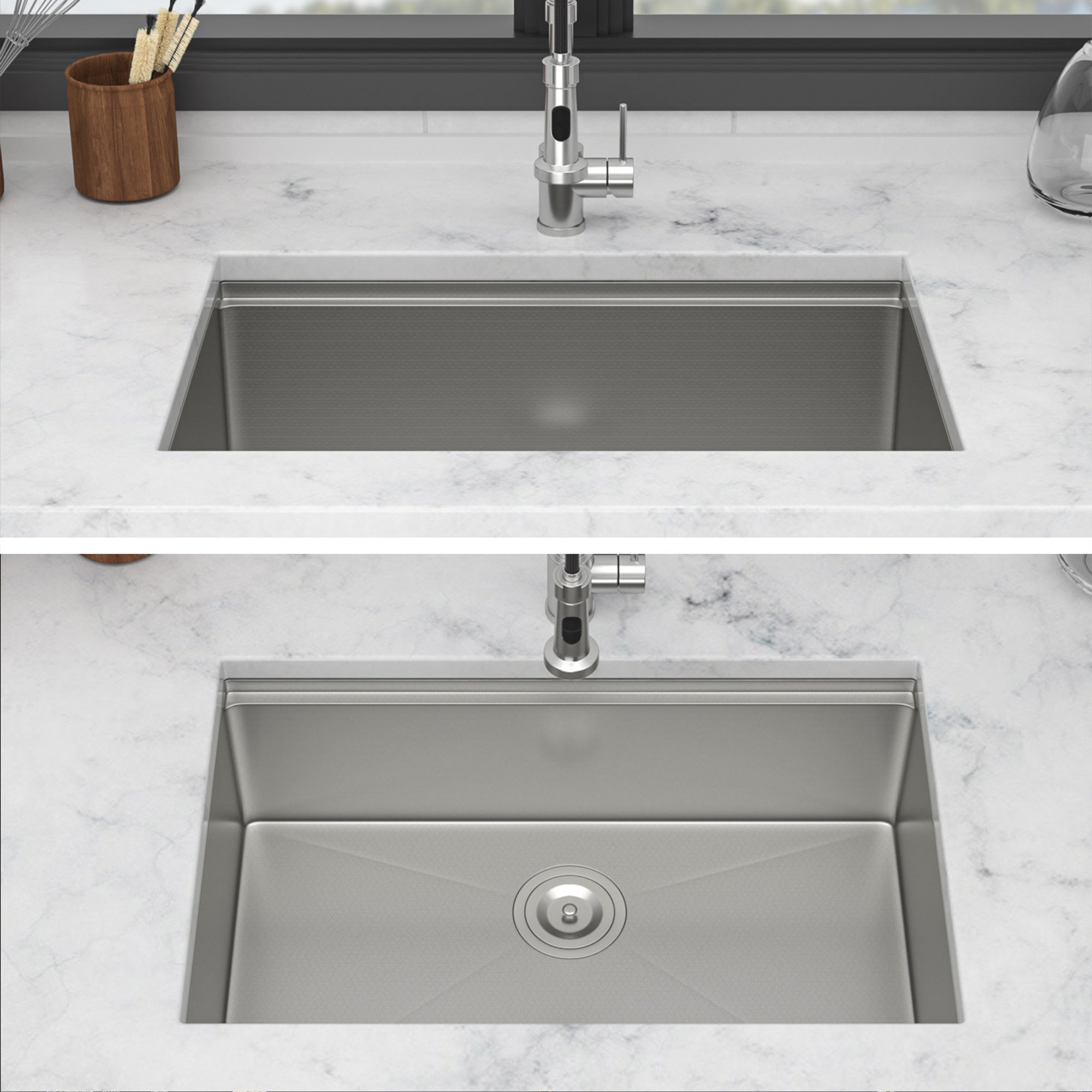 30" Undermount Single Bowl Workstation Sink, 16 Gauge Stainless Steel