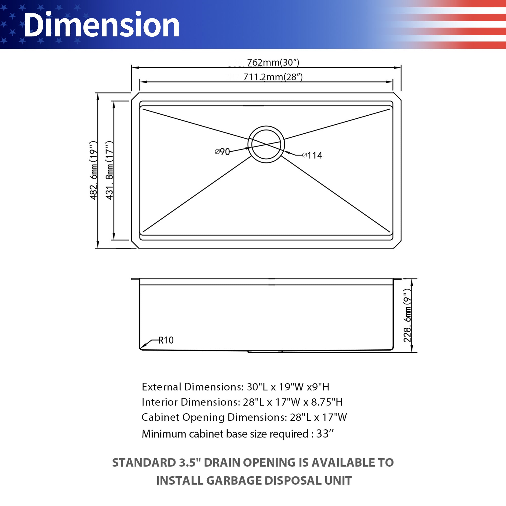 30" Undermount Single Bowl Workstation Sink, 16 Gauge Stainless Steel