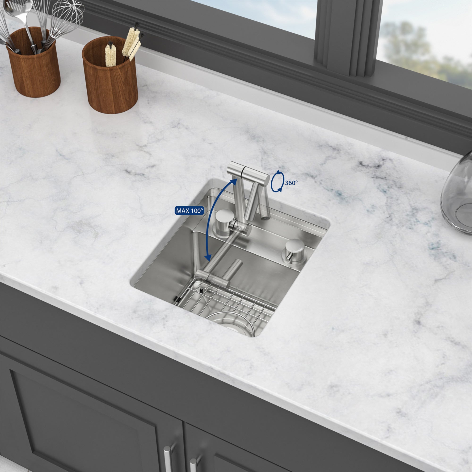 21” Undermount Workstation Bar Sink with Folding Faucet & Cutting Board, 16 Gauge Stainless Steel Single Bowl Prep Sink