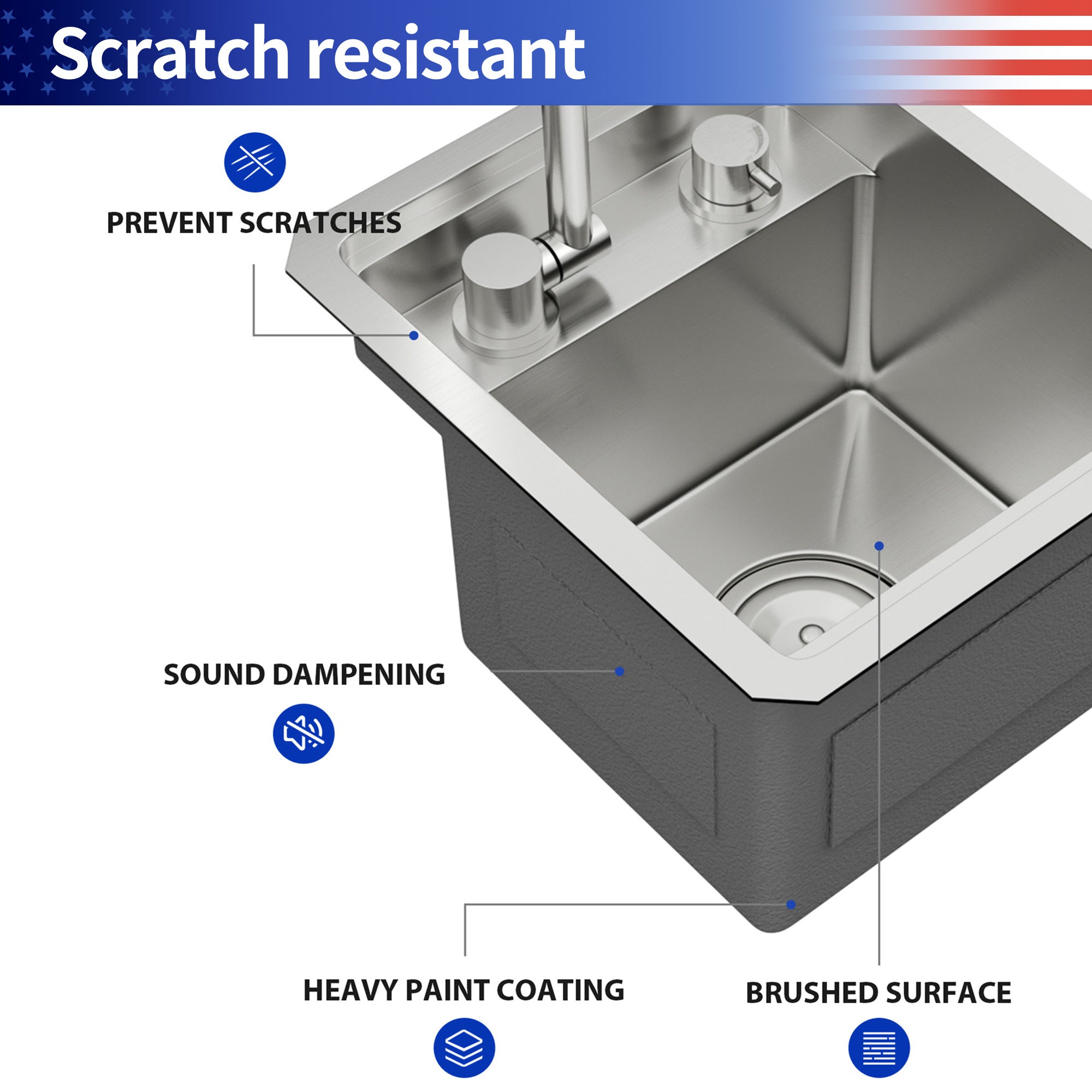 21” Undermount Workstation Bar Sink with Folding Faucet & Cutting Board, 16 Gauge Stainless Steel Single Bowl Prep Sink