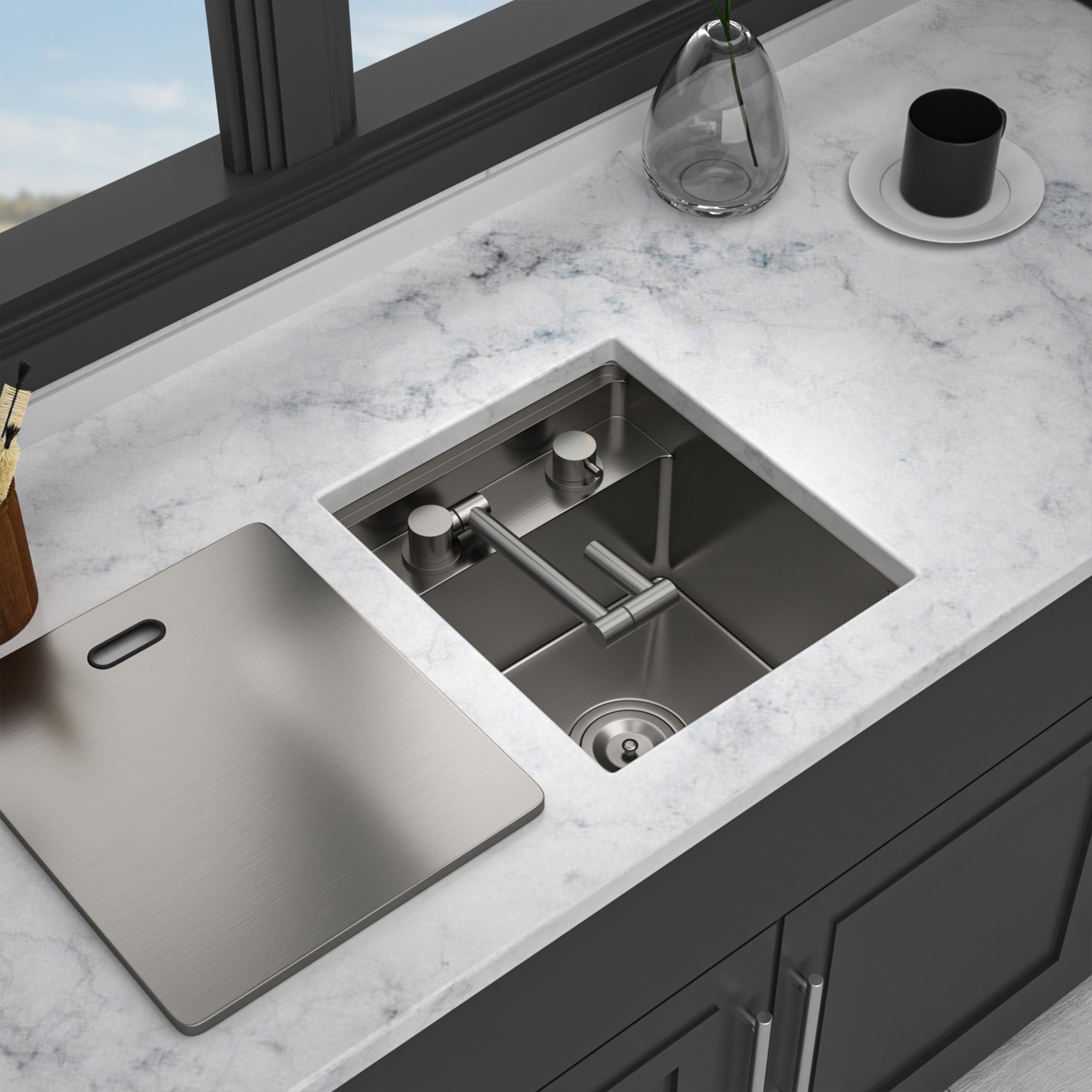 15" Undermount Bar/Prep Sink with Folding Faucet, 16 Gauge Stainless Steel