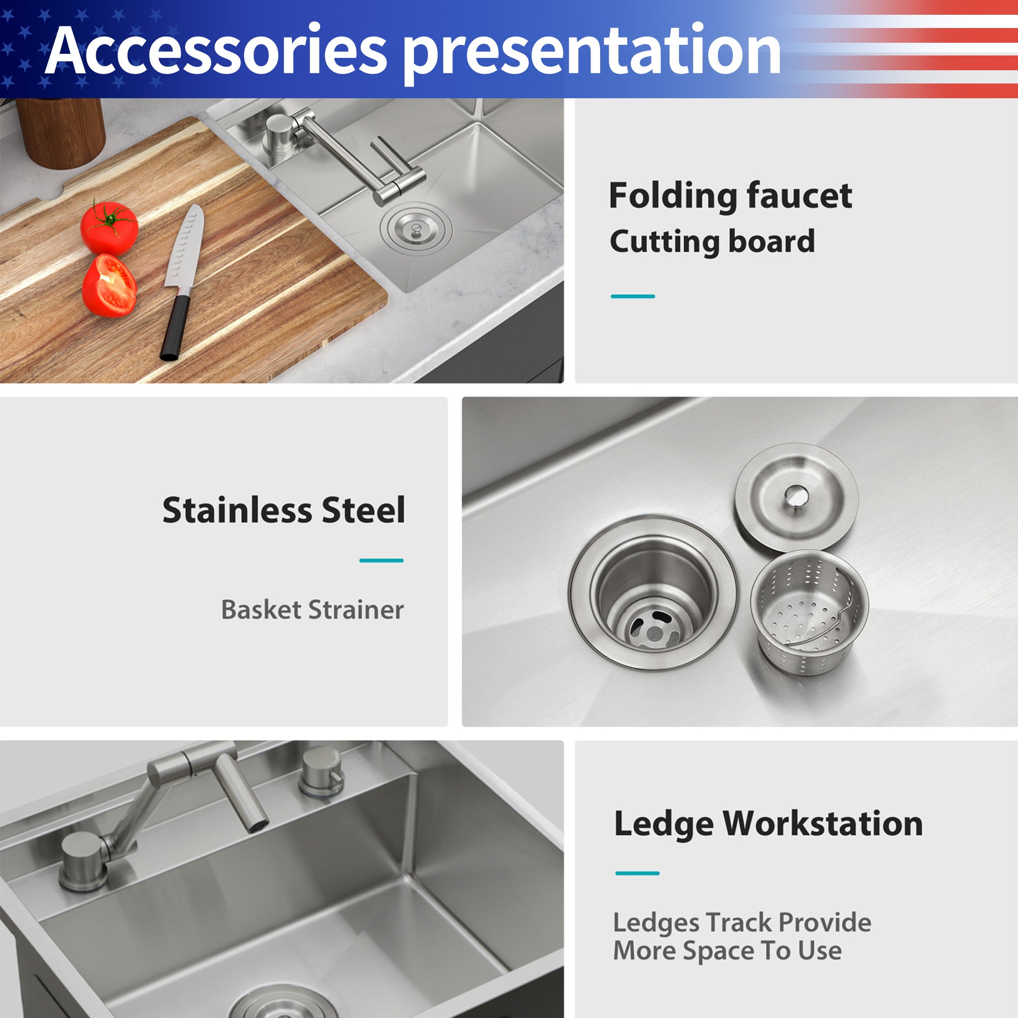 15" Undermount Bar/Prep Sink with Folding Faucet, 16 Gauge Stainless Steel