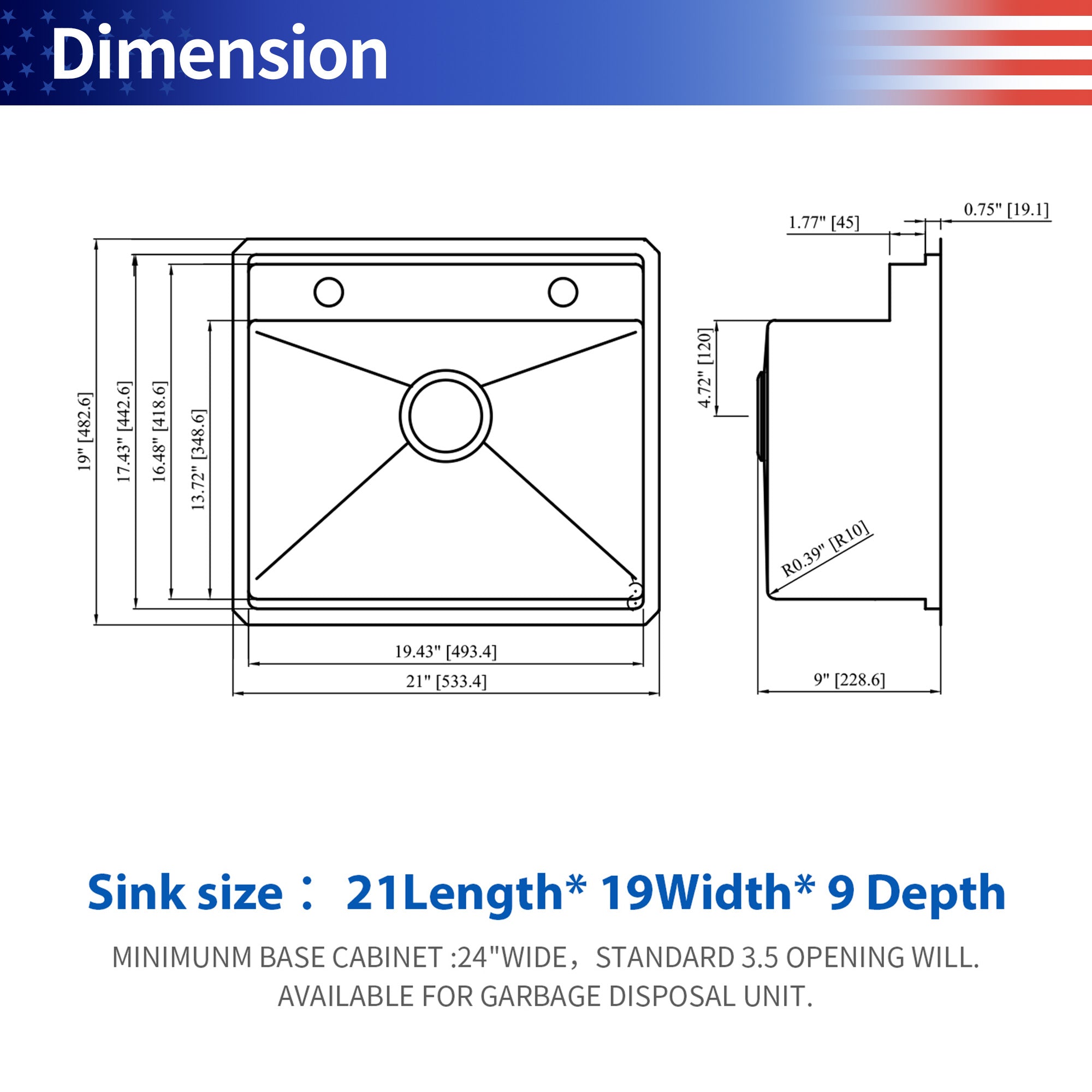 21” Undermount Workstation Bar Sink with Folding Faucet & Cutting Board, 16 Gauge Stainless Steel Single Bowl Prep Sink