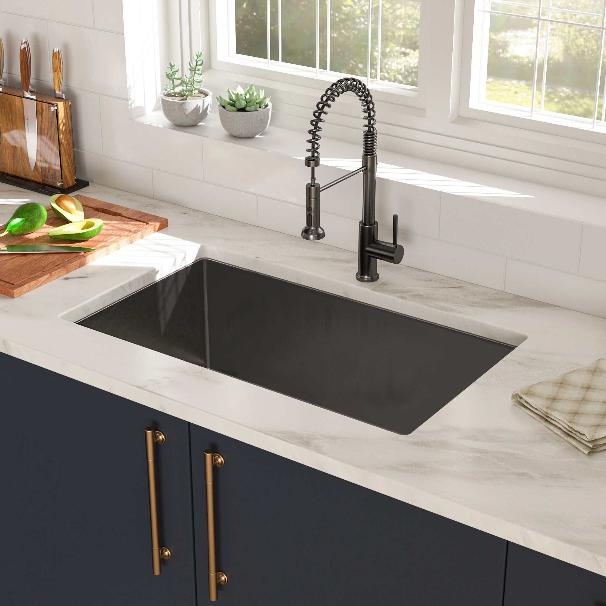 30" Undermount Single Bowl Kitchen Sink, 16 Gauge Gunmetal Black Stainless Steel
