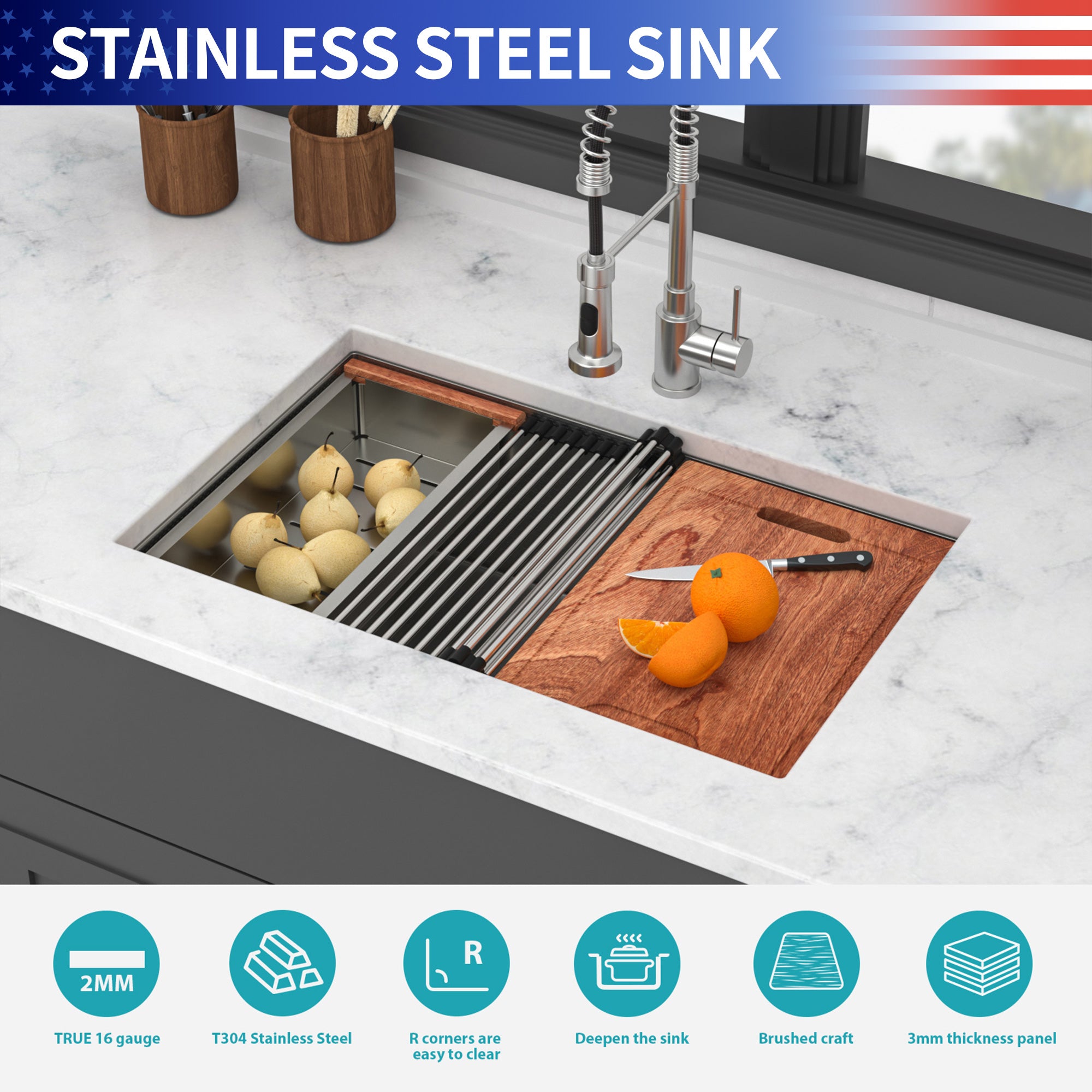 30" Undermount Single Bowl Kitchen Sink, 16 Gauge Gunmetal Black Stainless Steel