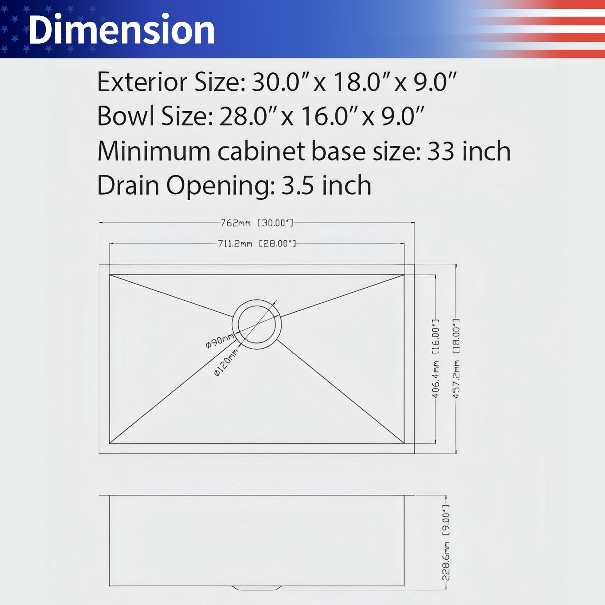 30" Undermount Single Bowl Kitchen Sink, 16 Gauge Gunmetal Black Stainless Steel