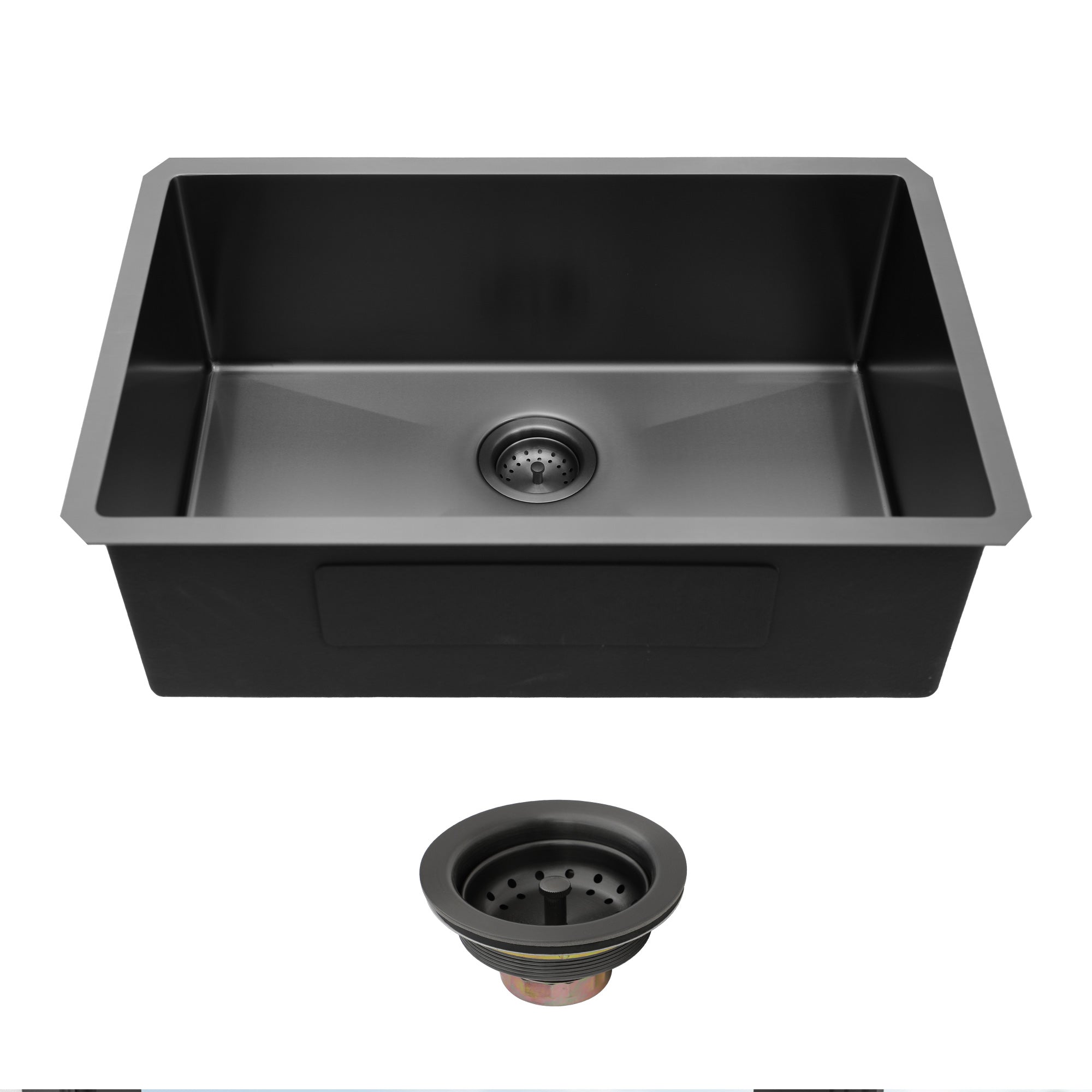 30" Undermount Single Bowl Kitchen Sink, 16 Gauge Gunmetal Black Stainless Steel