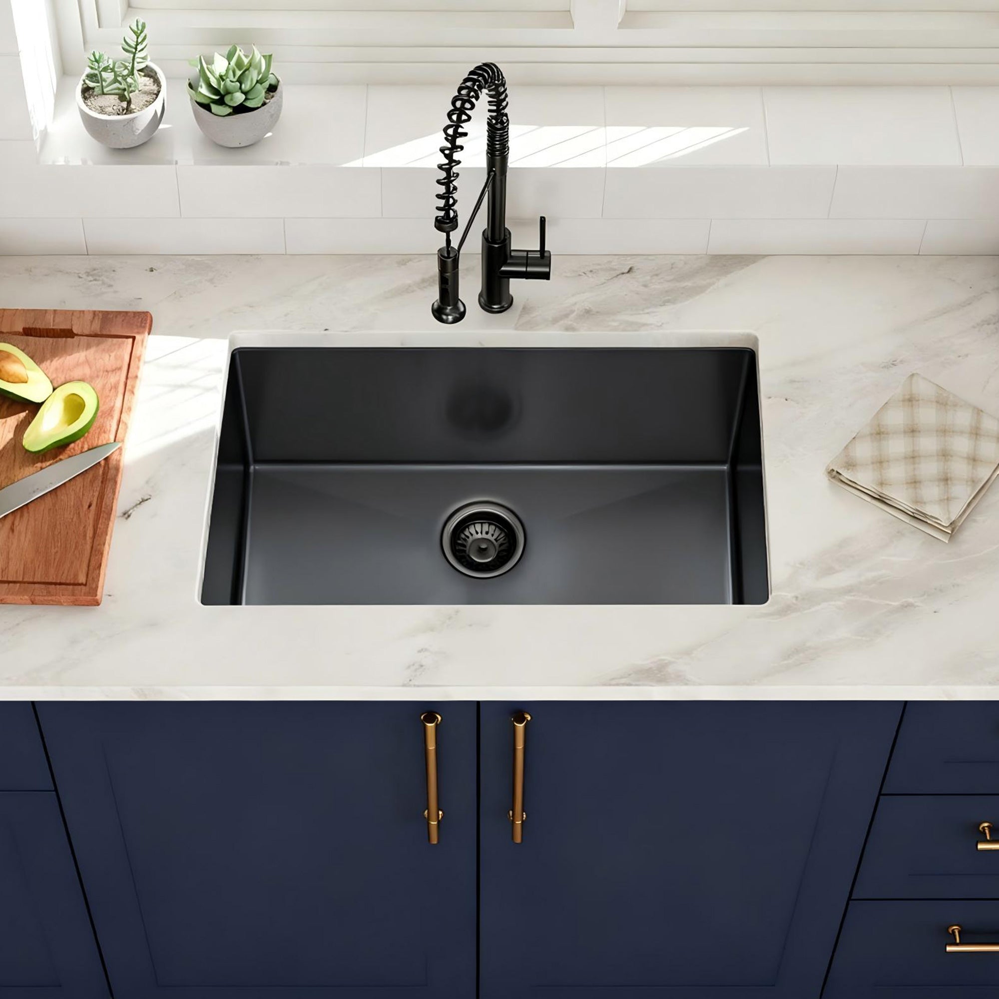 30" Undermount Single Bowl Kitchen Sink, 16 Gauge Gunmetal Black Stainless Steel