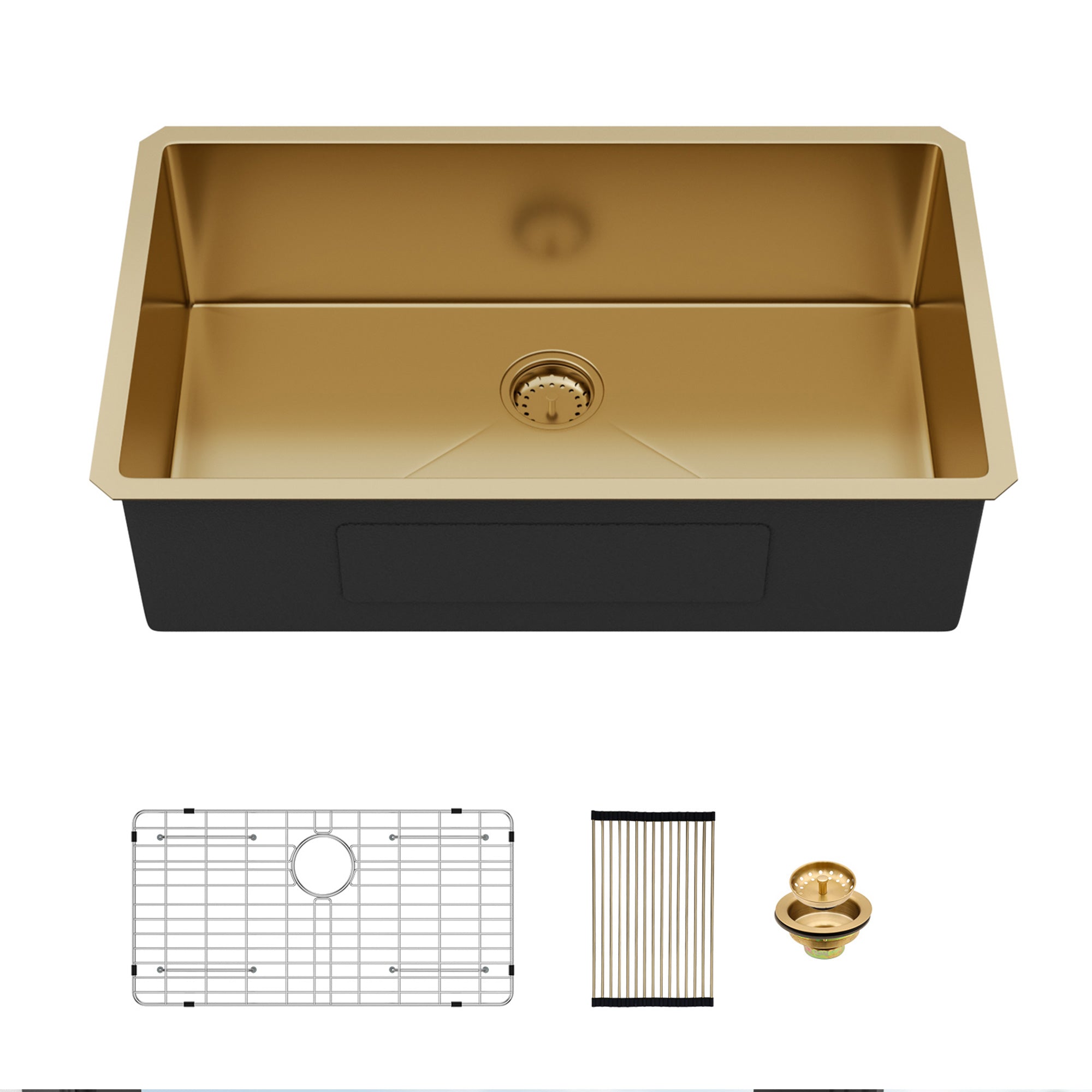 32" Undermount Single Bowl Kitchen Sink, 16 Gauge Gold Stainless Steel