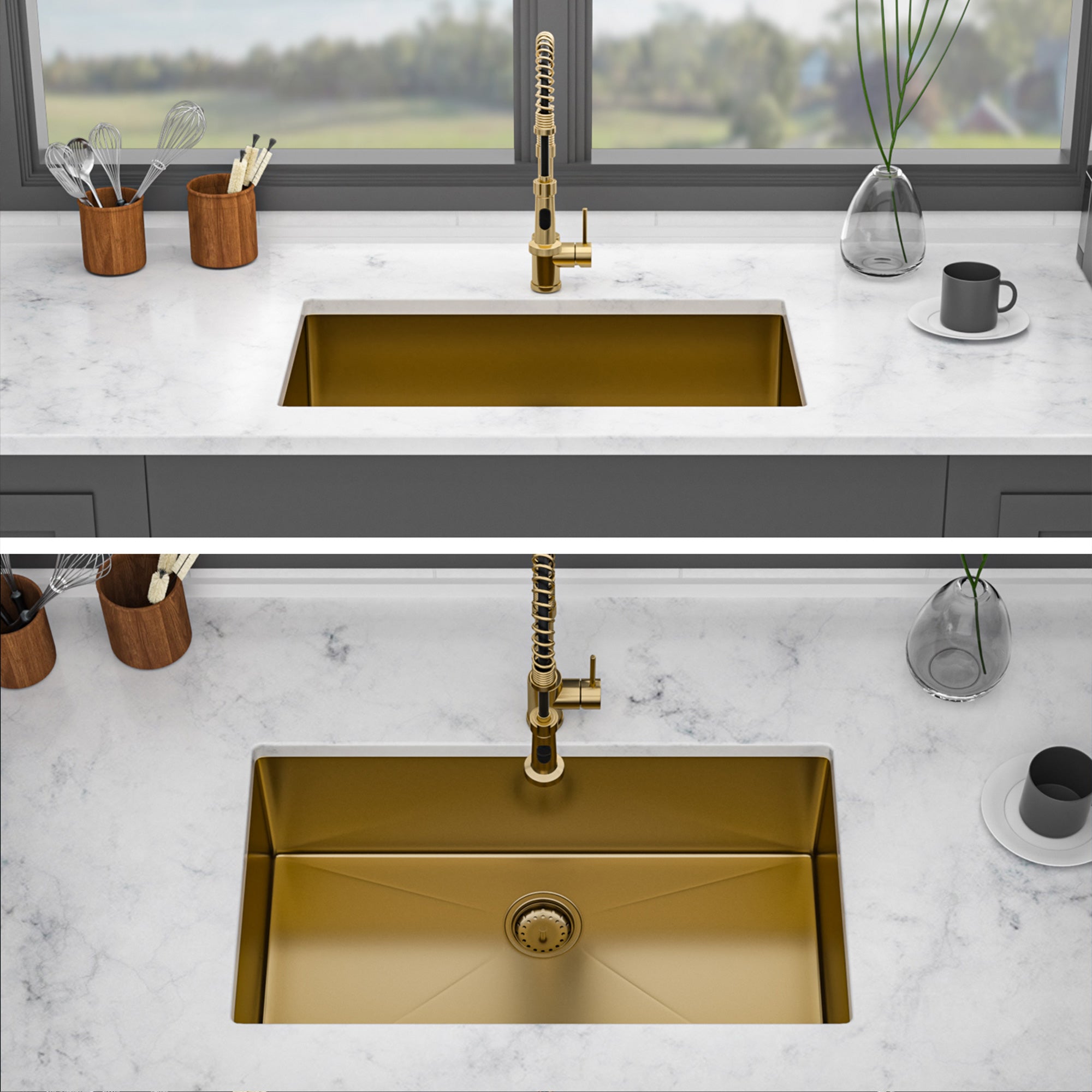 32" Undermount Single Bowl Kitchen Sink, 16 Gauge Gold Stainless Steel