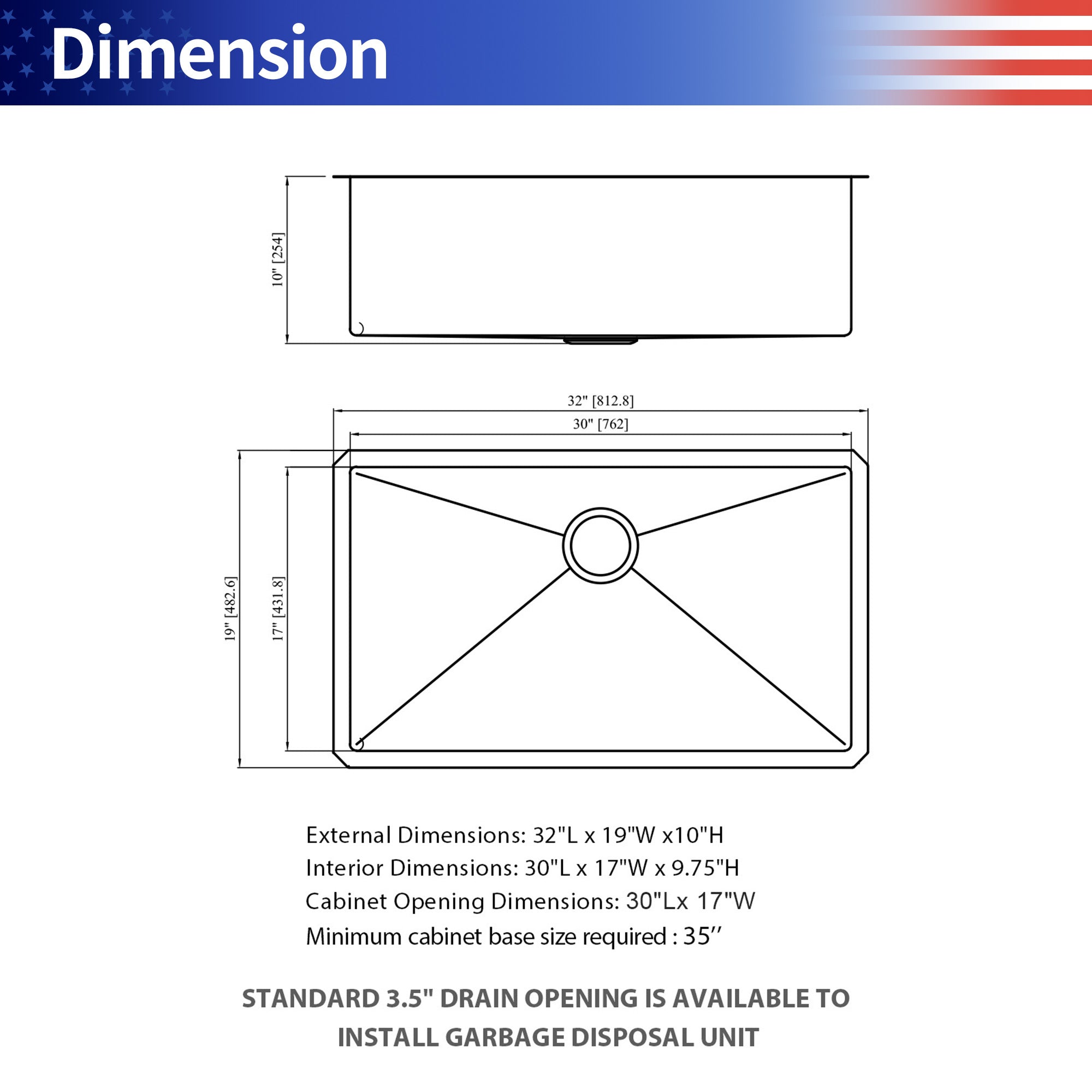 32" Undermount Single Bowl Kitchen Sink, 16 Gauge Gold Stainless Steel