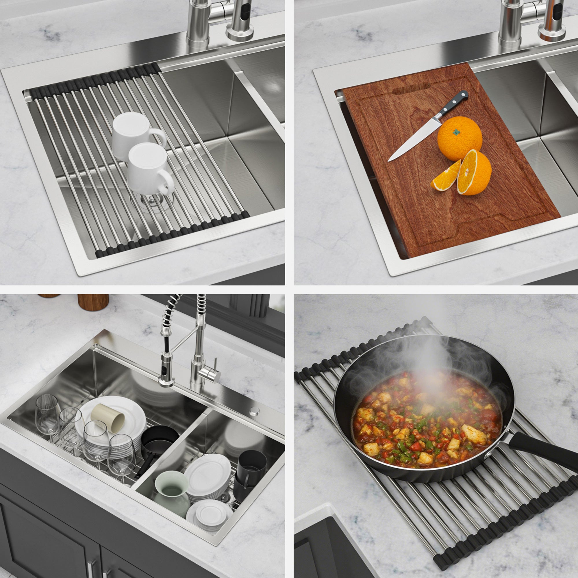 33" Drop-In Double Bowl Kitchen Sink, 16 Gauge Stainless Steel, 50/50