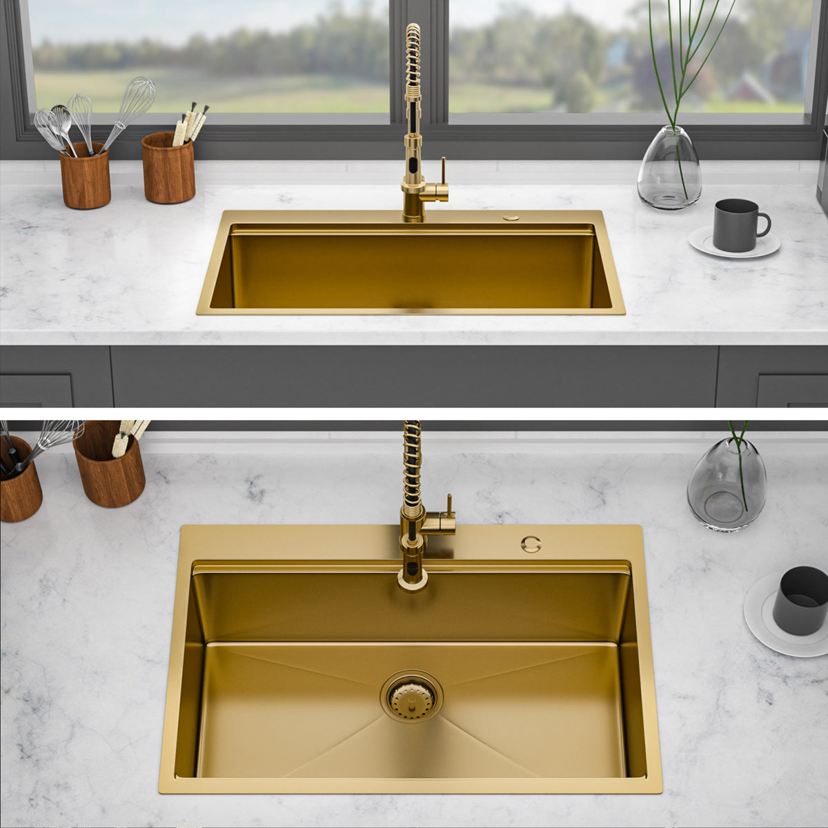 RAINLEX 33 in. Drop-In Single Bowl Workstation Sink in Gold Stainless Steel