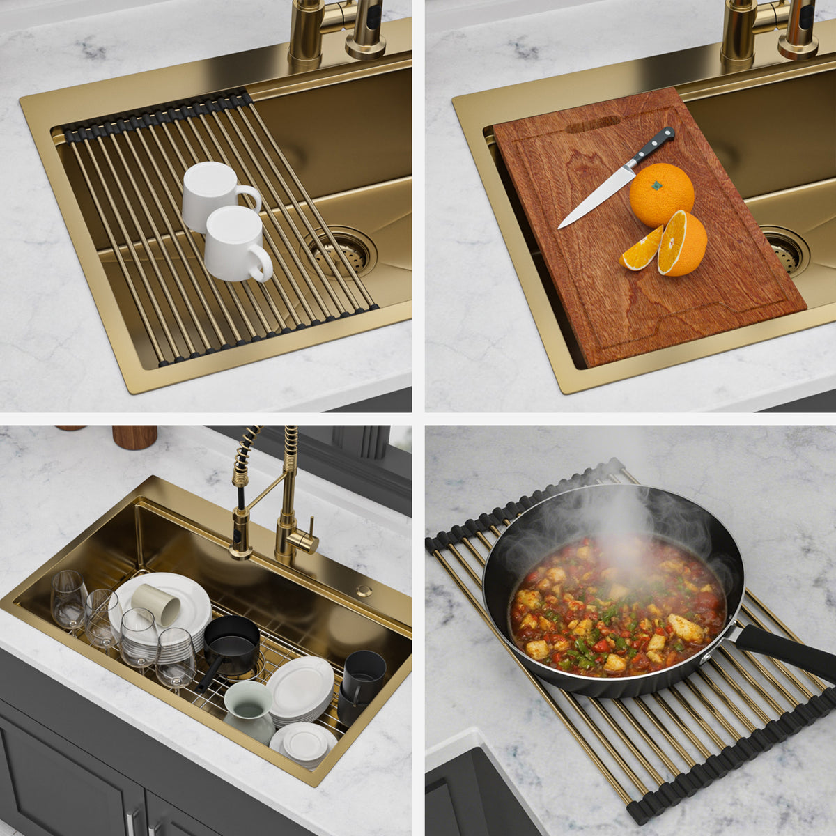 RAINLEX 33 in. Drop-In Single Bowl Workstation Sink in Gold Stainless Steel