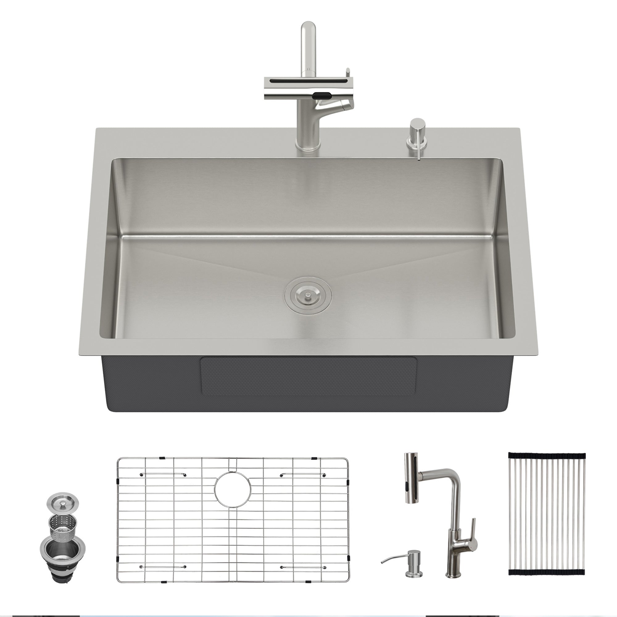 30" Drop-In Single Bowl Kitchen Sink with Pull-Out Faucet, Stainless Steel