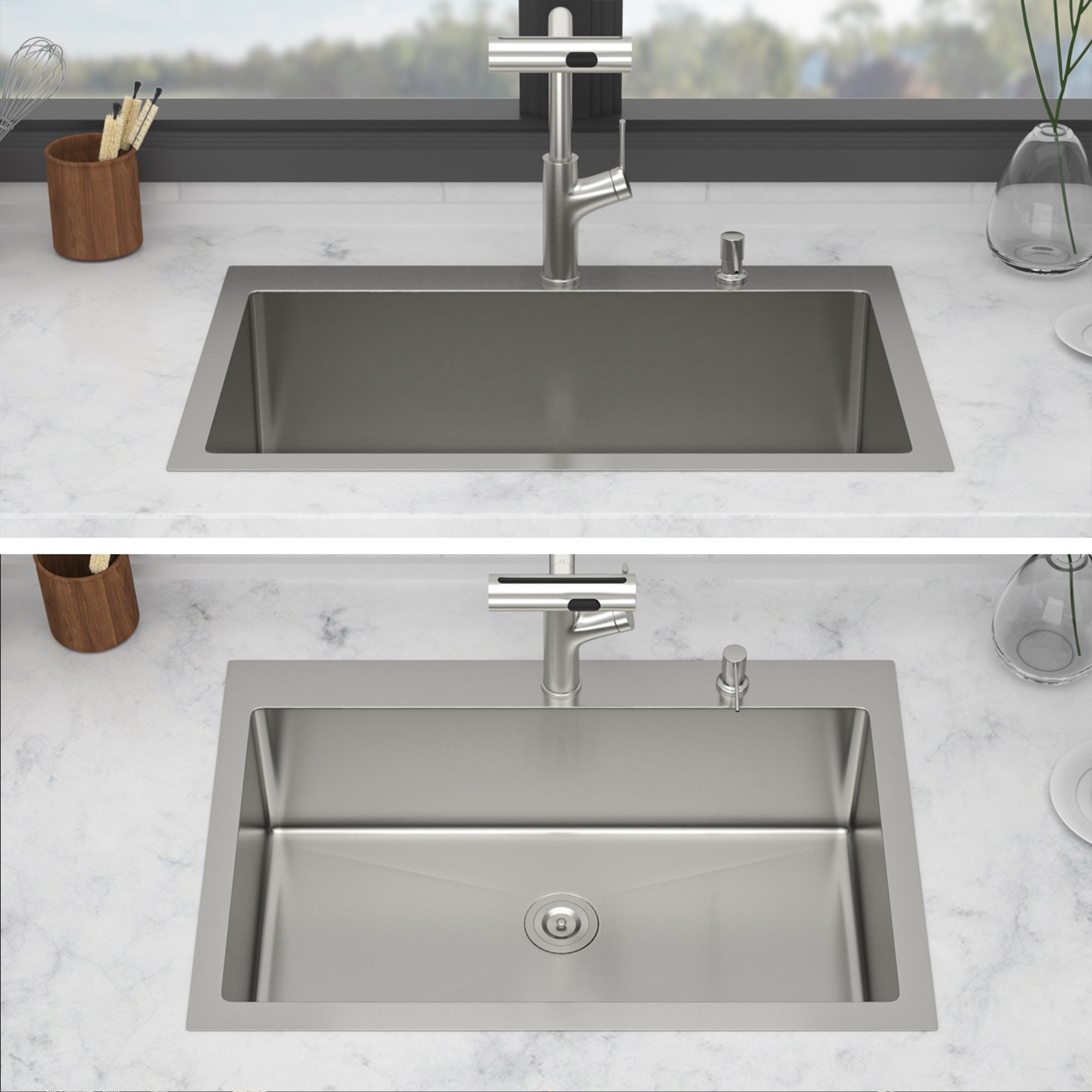 30" Drop-In Single Bowl Kitchen Sink with Pull-Out Faucet, Stainless Steel