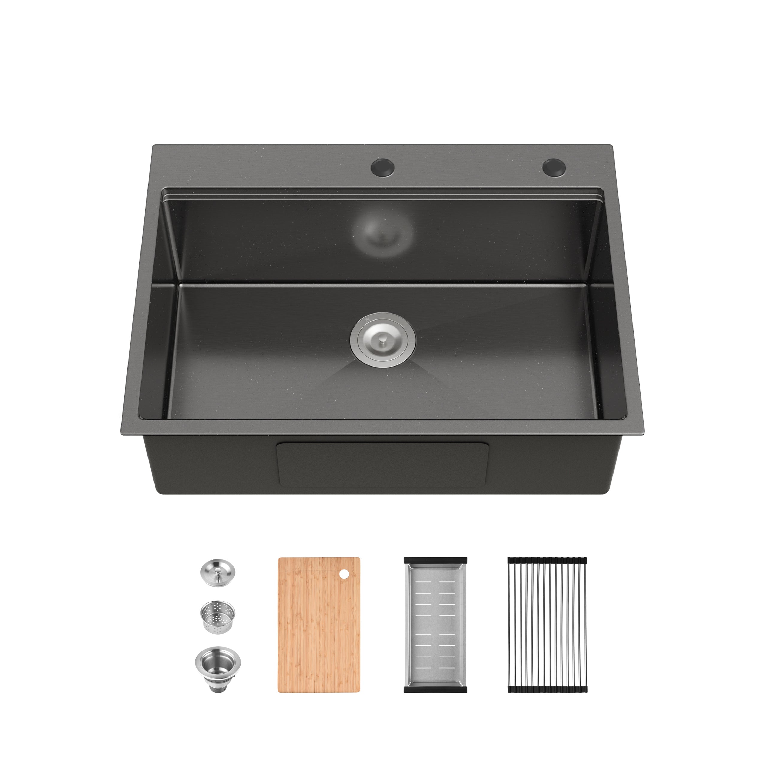 30" x 22" Drop-In Single Bowl Workstation Sink, 16 Gauge Black Stainless Steel
