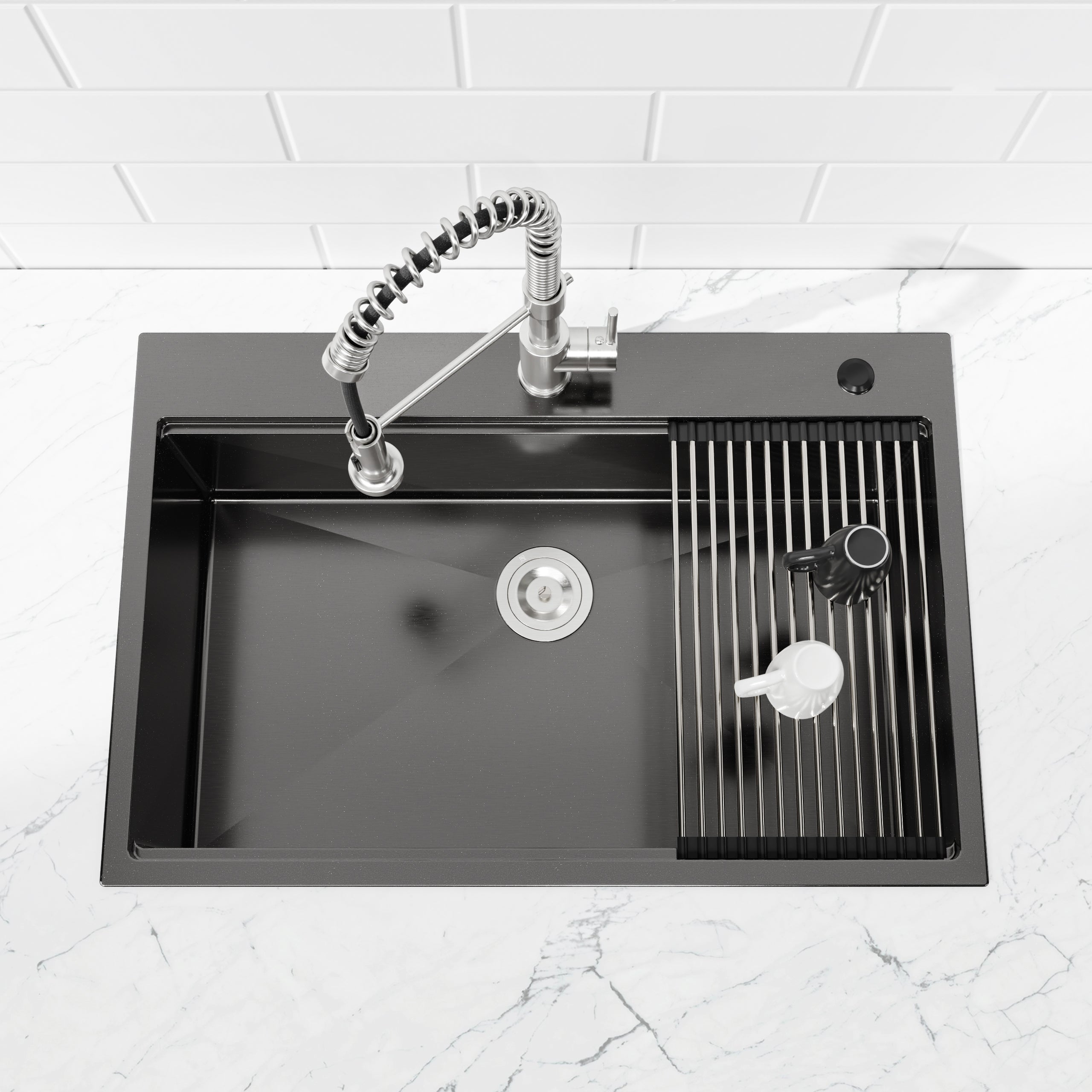 30" x 22" Drop-In Single Bowl Workstation Sink, 16 Gauge Black Stainless Steel