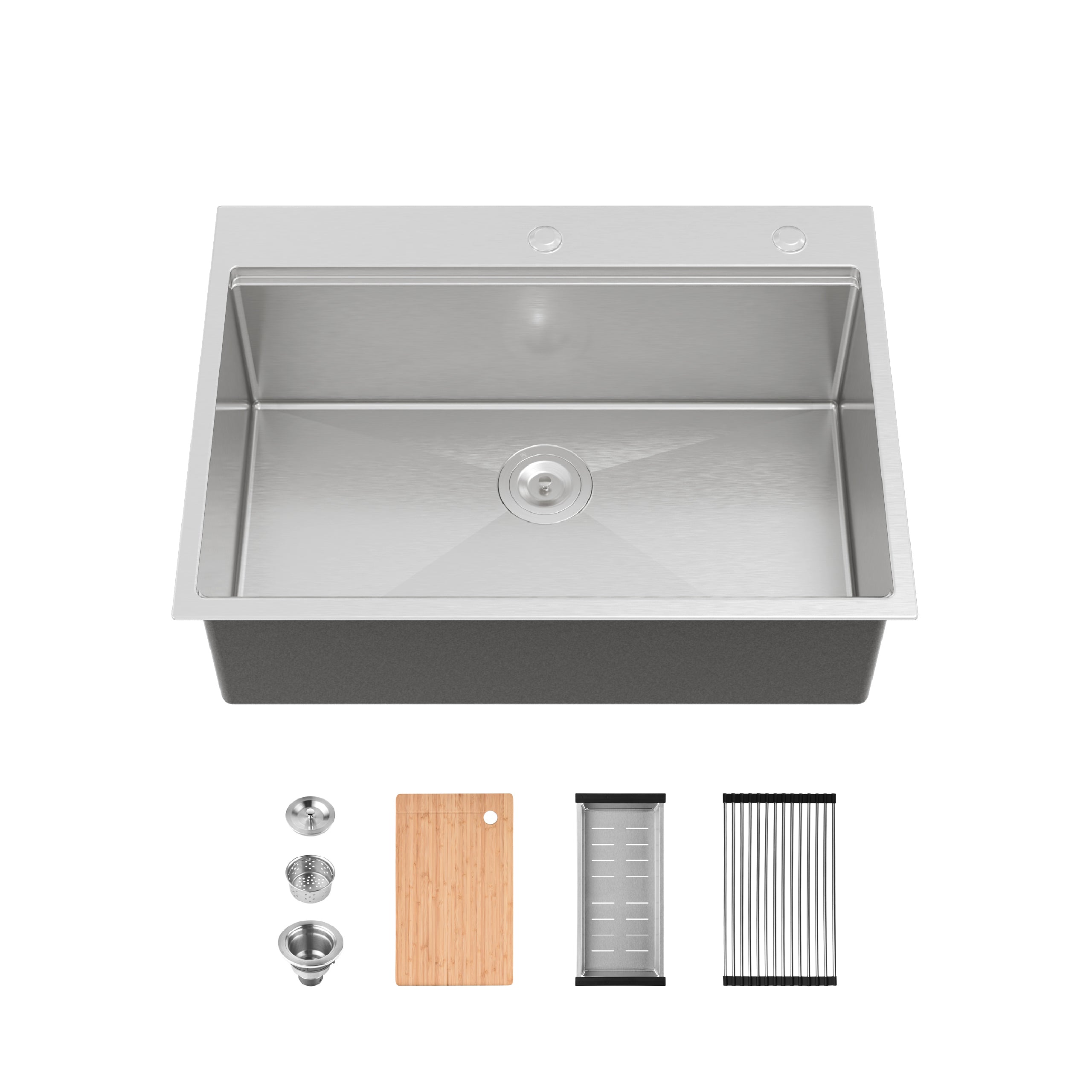 30″ x 22″ Overmount Stainless Steel Kitchen Sink, Single Bowl Workstation Sink in Brushed Finish with Cutting Board & Colander