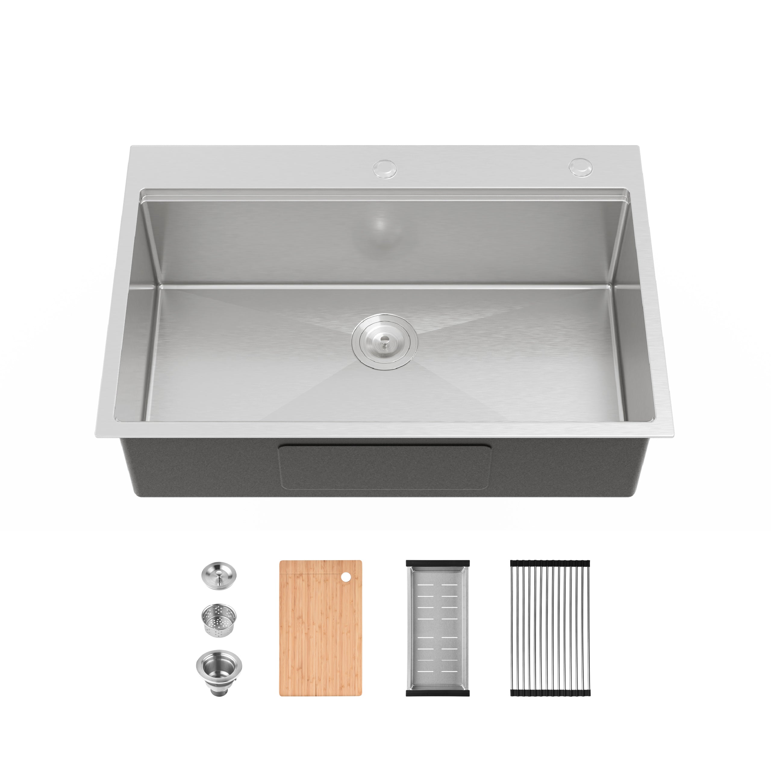 30″ x 22″ Overmount Stainless Steel Kitchen Sink, Single Bowl Workstation Sink in Brushed Finish with Cutting Board & Colander