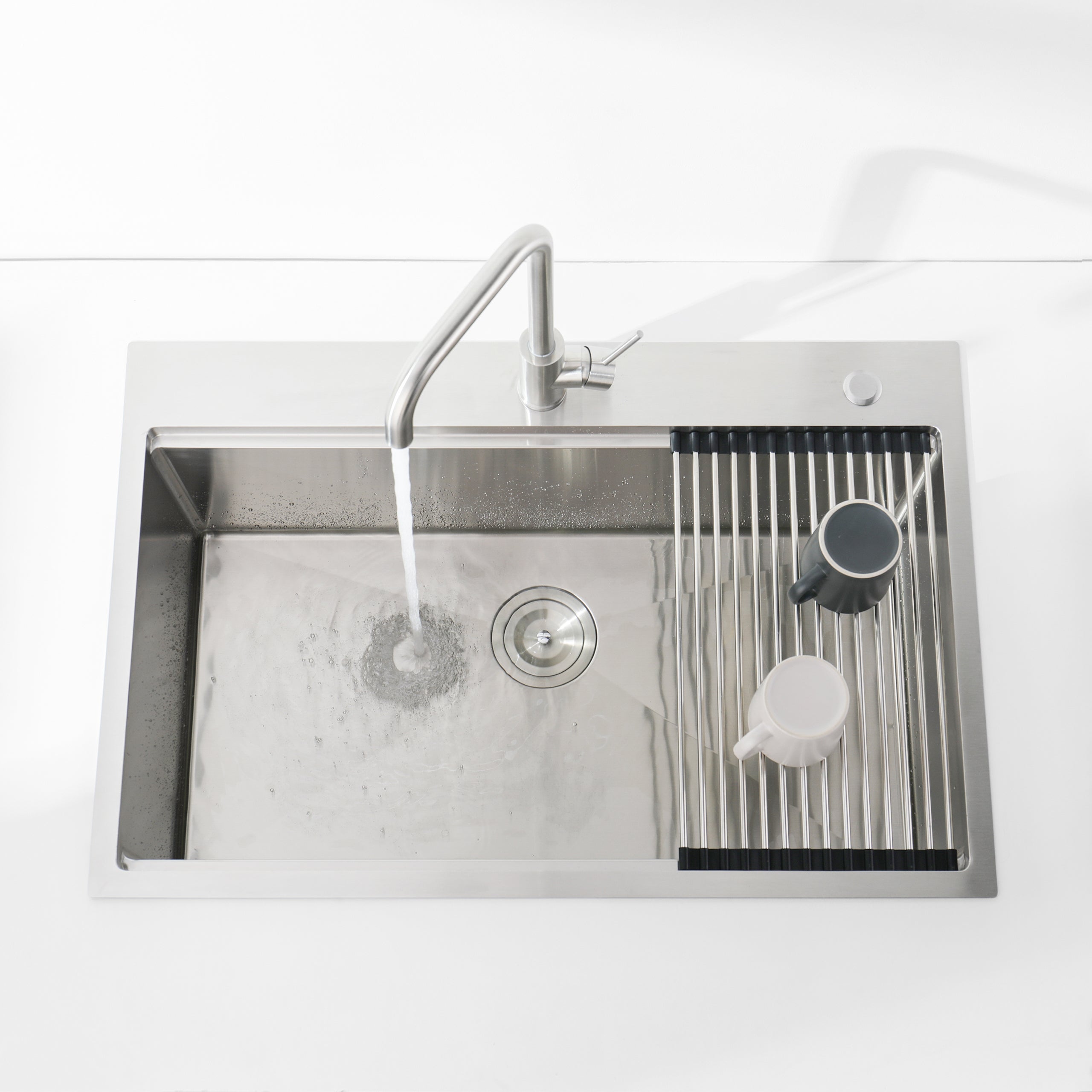 30″ x 22″ Overmount Stainless Steel Kitchen Sink, Single Bowl Workstation Sink in Brushed Finish with Cutting Board & Colander