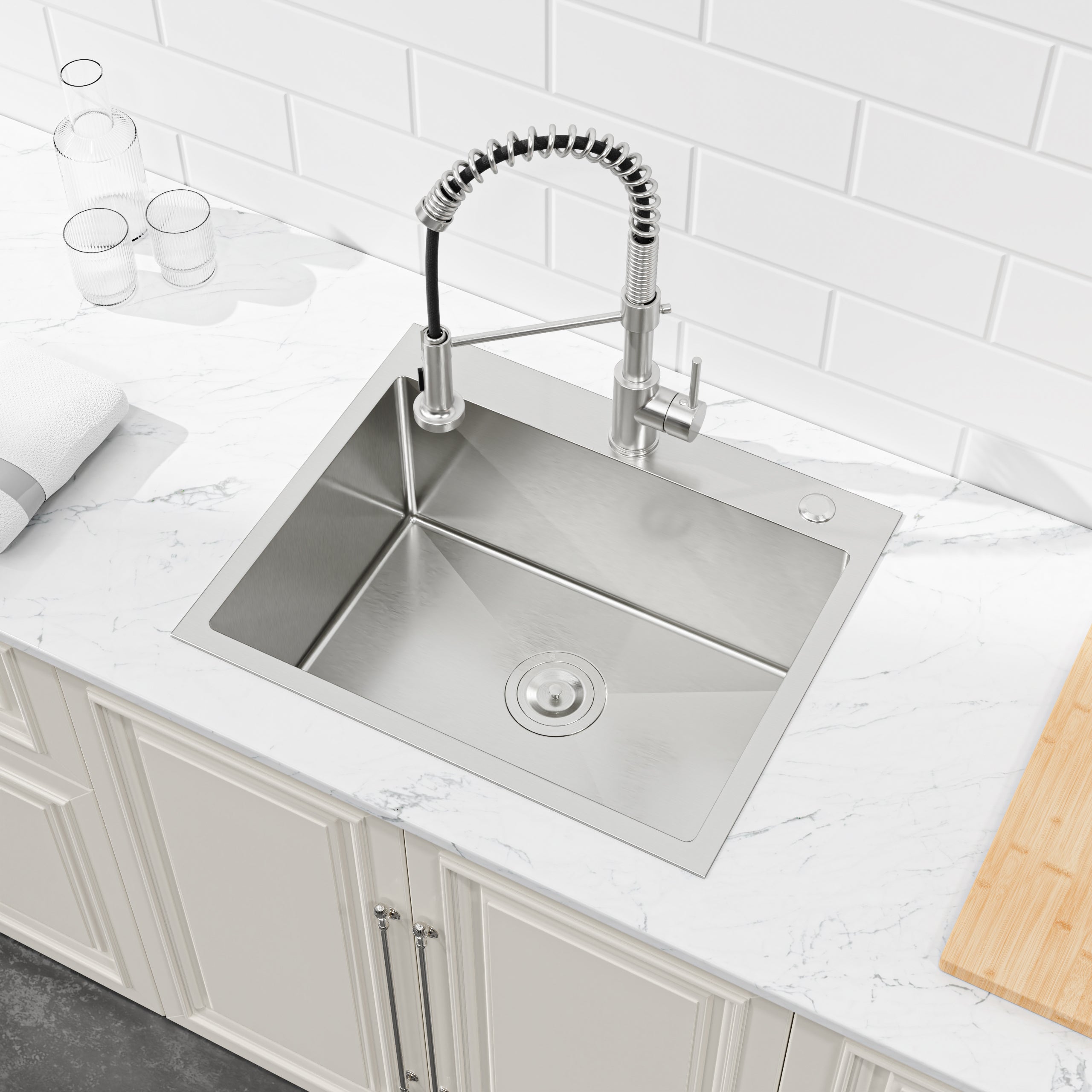 23" x 19" Drop-In Single Bowl Kitchen Sink, 16 Gauge Black Stainless Steel