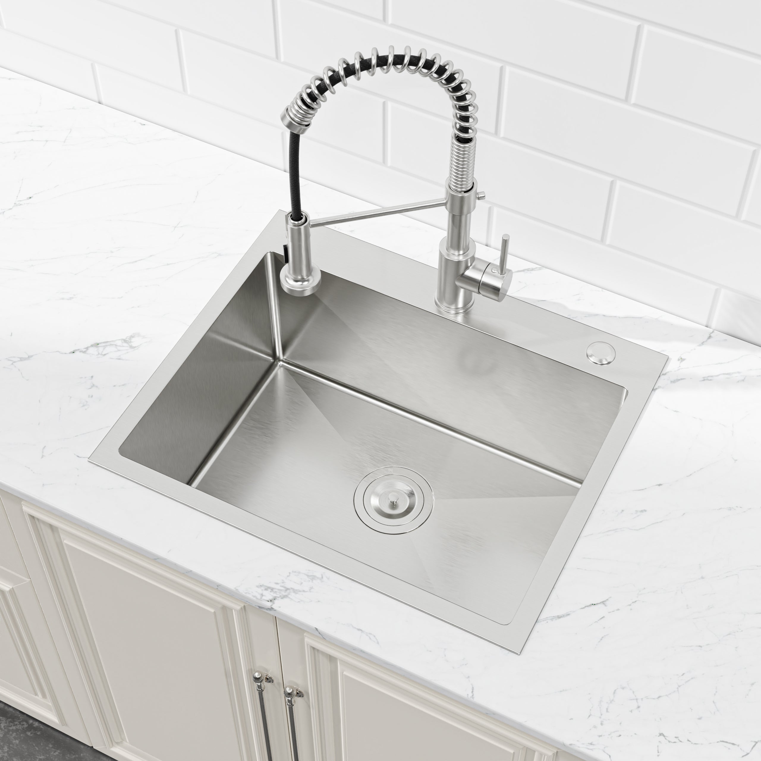 23" x 19" Drop-In Single Bowl Kitchen Sink, 16 Gauge Black Stainless Steel