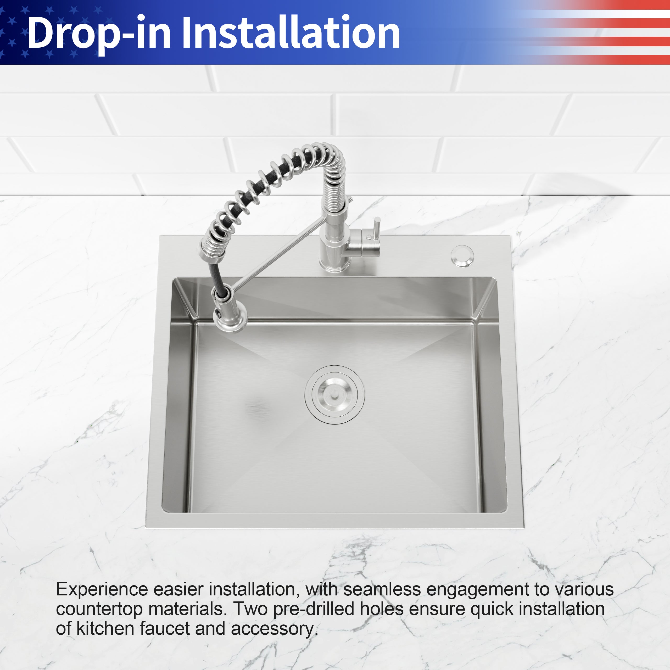 23" x 19" Drop-In Single Bowl Kitchen Sink, 16 Gauge Black Stainless Steel