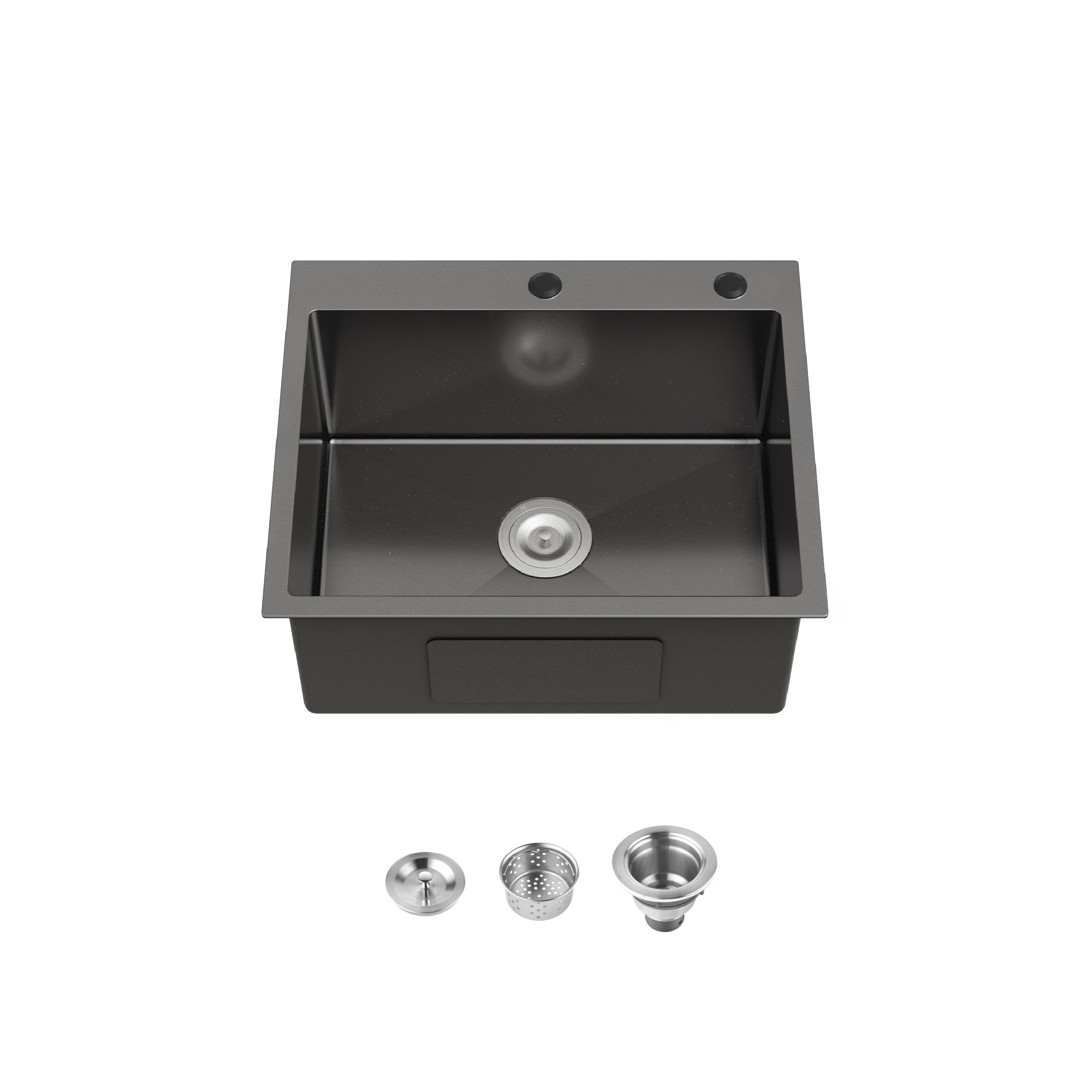 23" x 19" Drop-In Single Bowl Kitchen Sink, 16 Gauge Black Stainless Steel