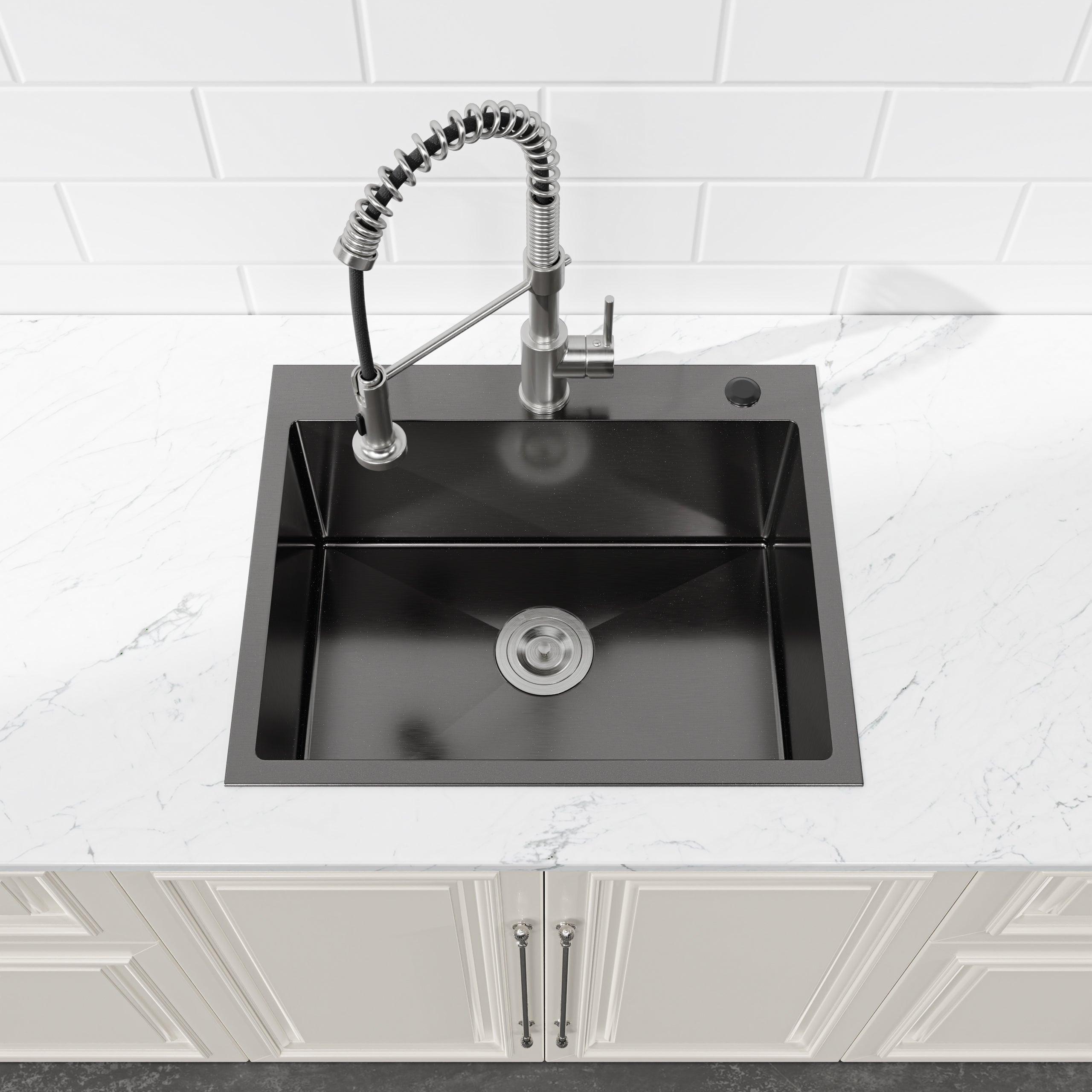 23" x 19" Drop-In Single Bowl Kitchen Sink, 16 Gauge Black Stainless Steel