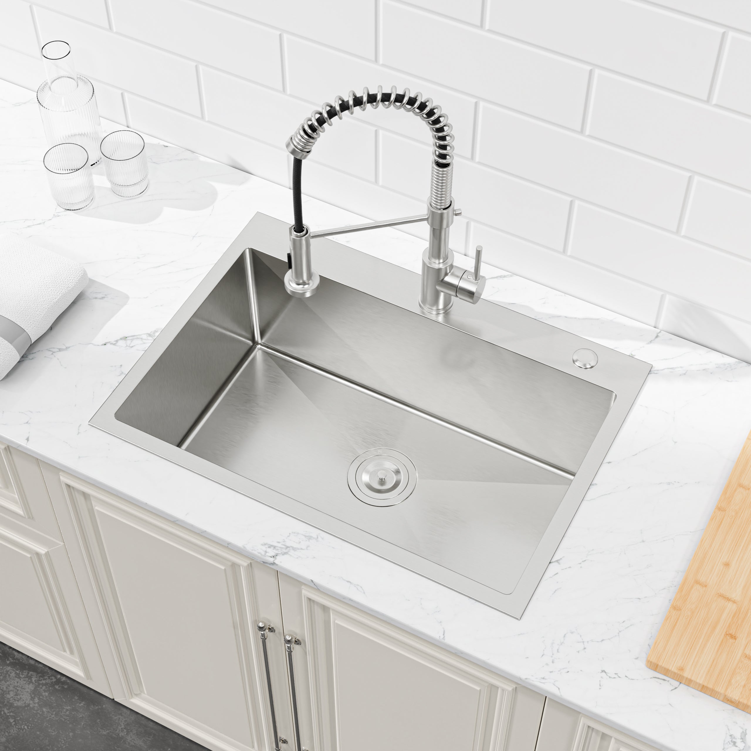 27" x 19" Drop-In Single Bowl Kitchen Sink, 16 Gauge Black Stainless Steel