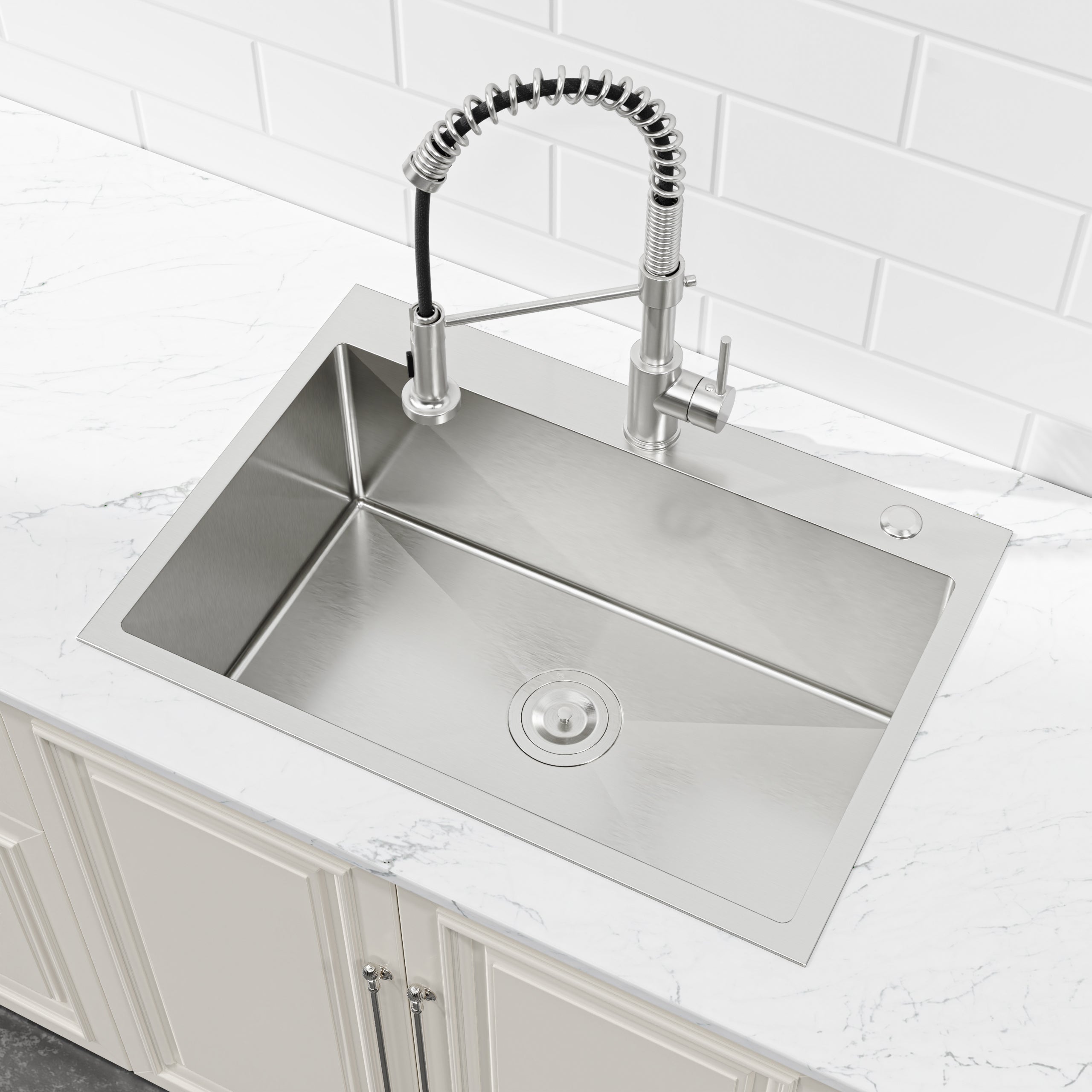 27" x 19" Drop-In Single Bowl Kitchen Sink, 16 Gauge Black Stainless Steel