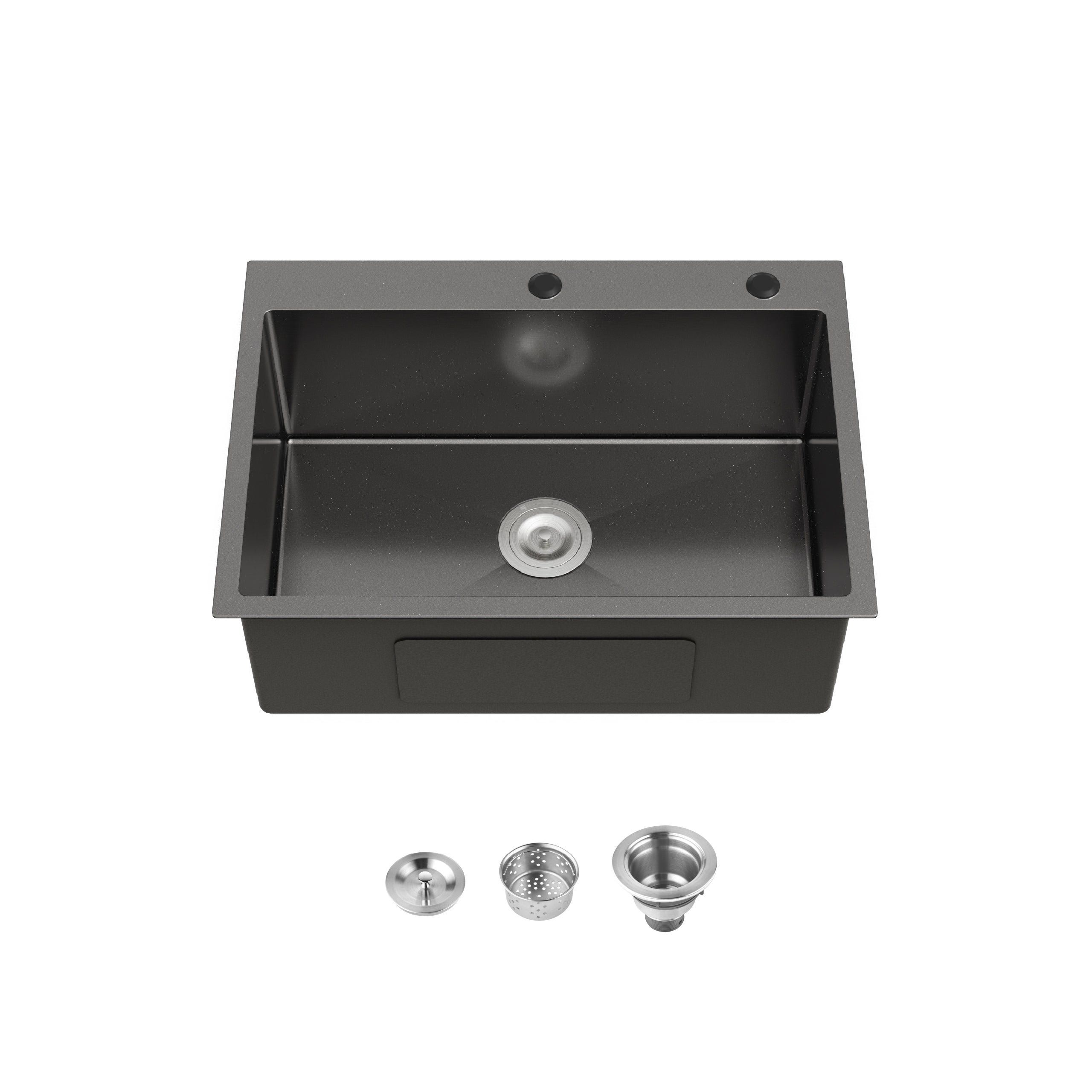 27" x 19" Drop-In Single Bowl Kitchen Sink, 16 Gauge Black Stainless Steel