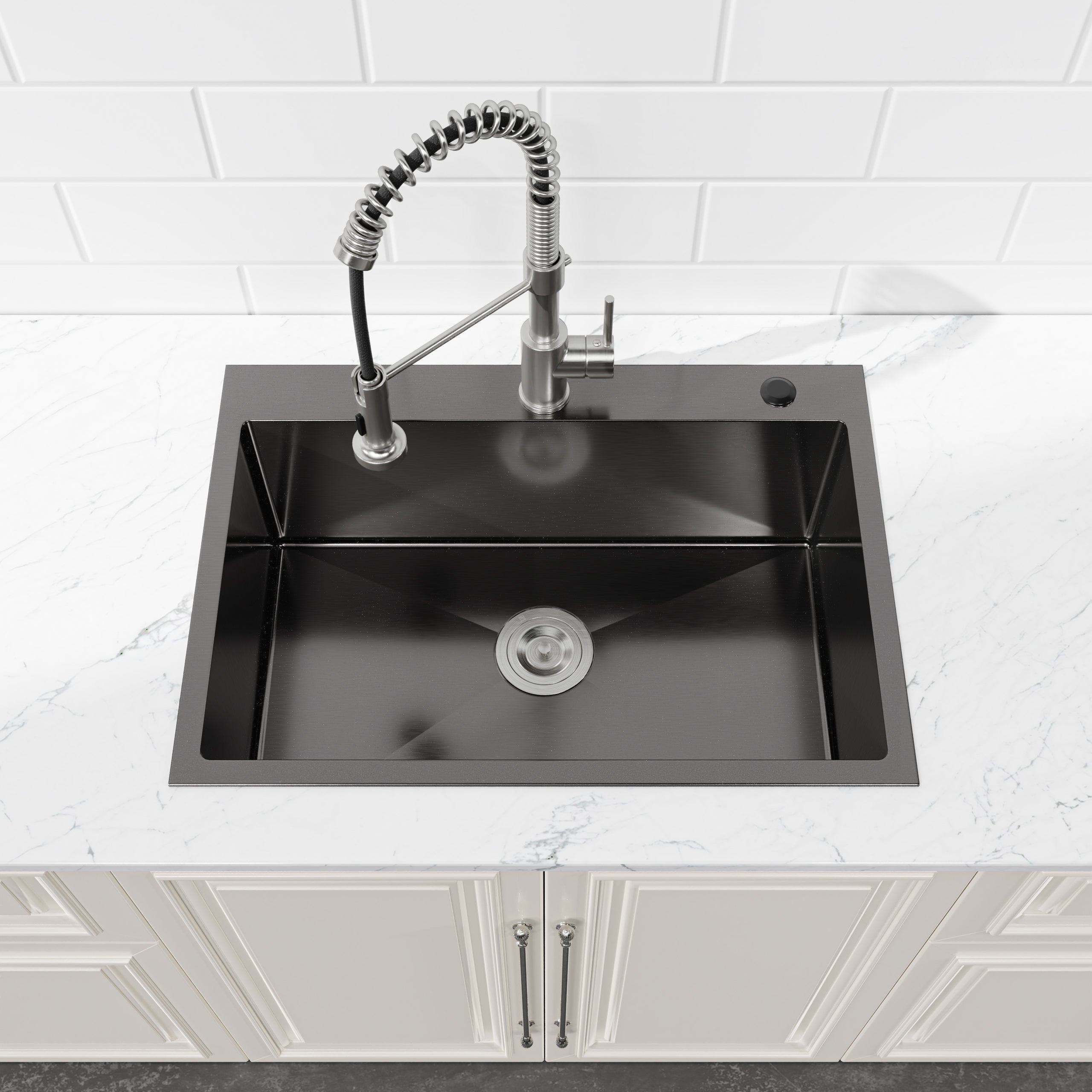 27" x 19" Drop-In Single Bowl Kitchen Sink, 16 Gauge Black Stainless Steel