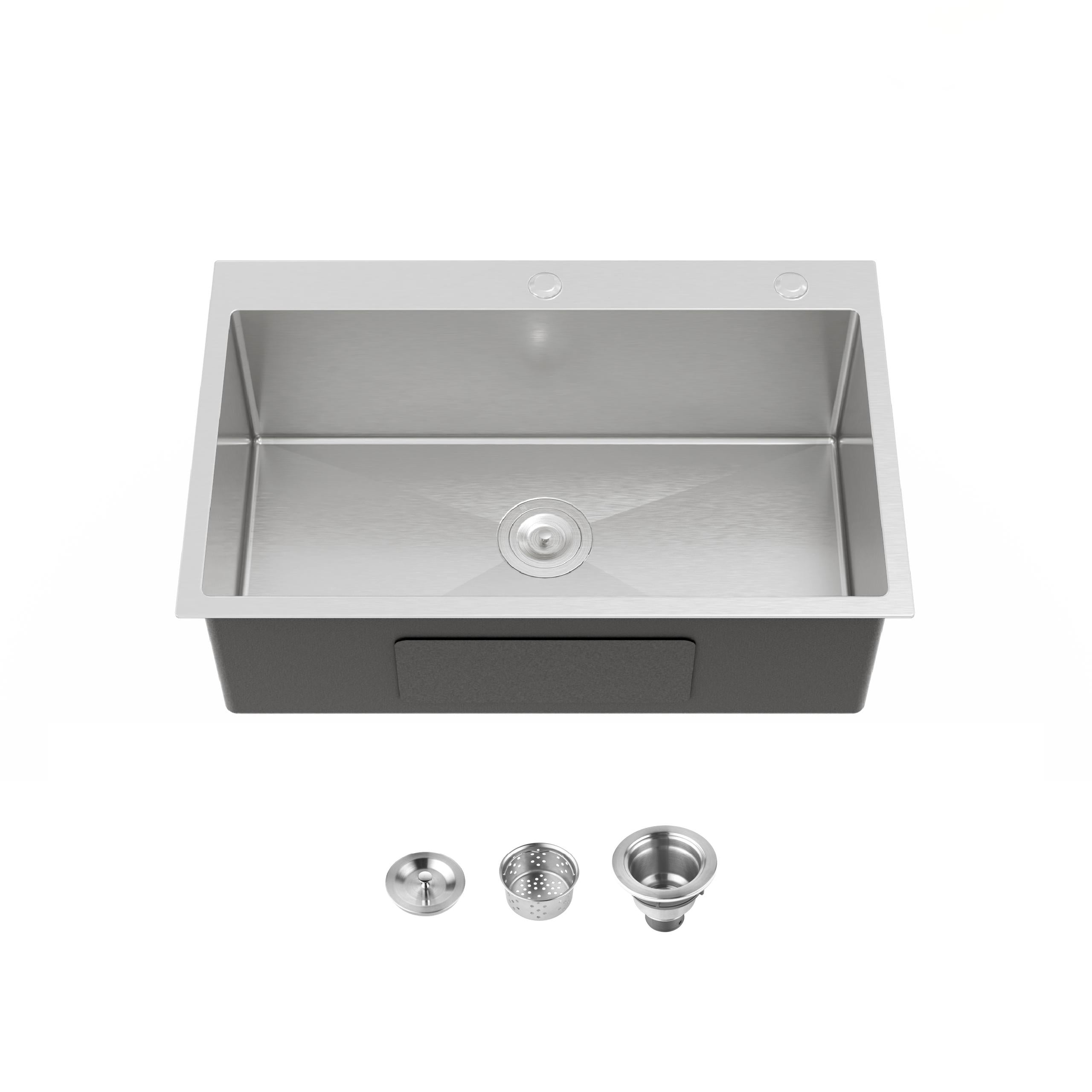 30" x 19" Drop-In Single Bowl Kitchen Sink, 16 Gauge Black Stainless Steel