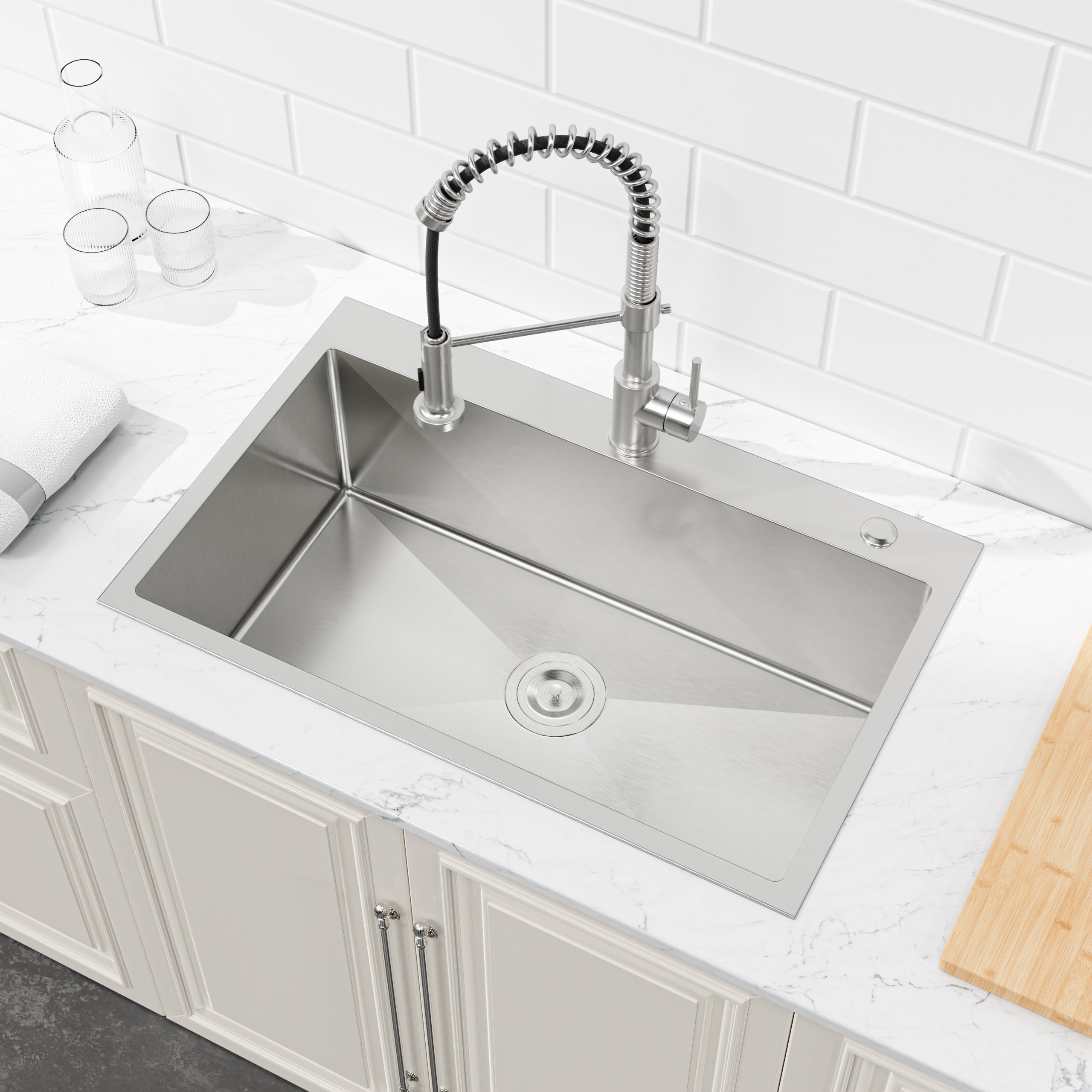 30" x 19" Drop-In Single Bowl Kitchen Sink, 16 Gauge Black Stainless Steel