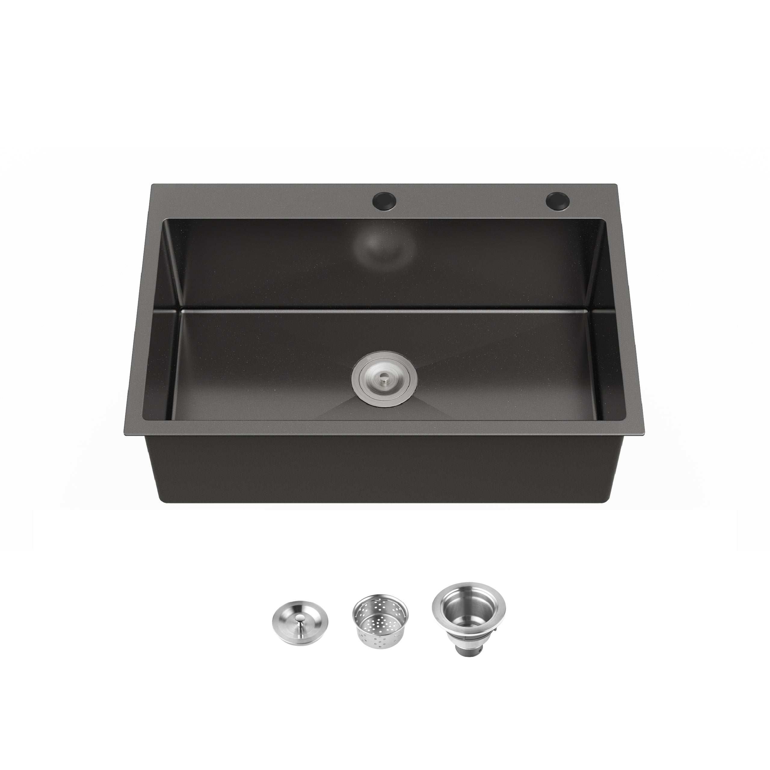 30" x 19" Drop-In Single Bowl Kitchen Sink, 16 Gauge Black Stainless Steel