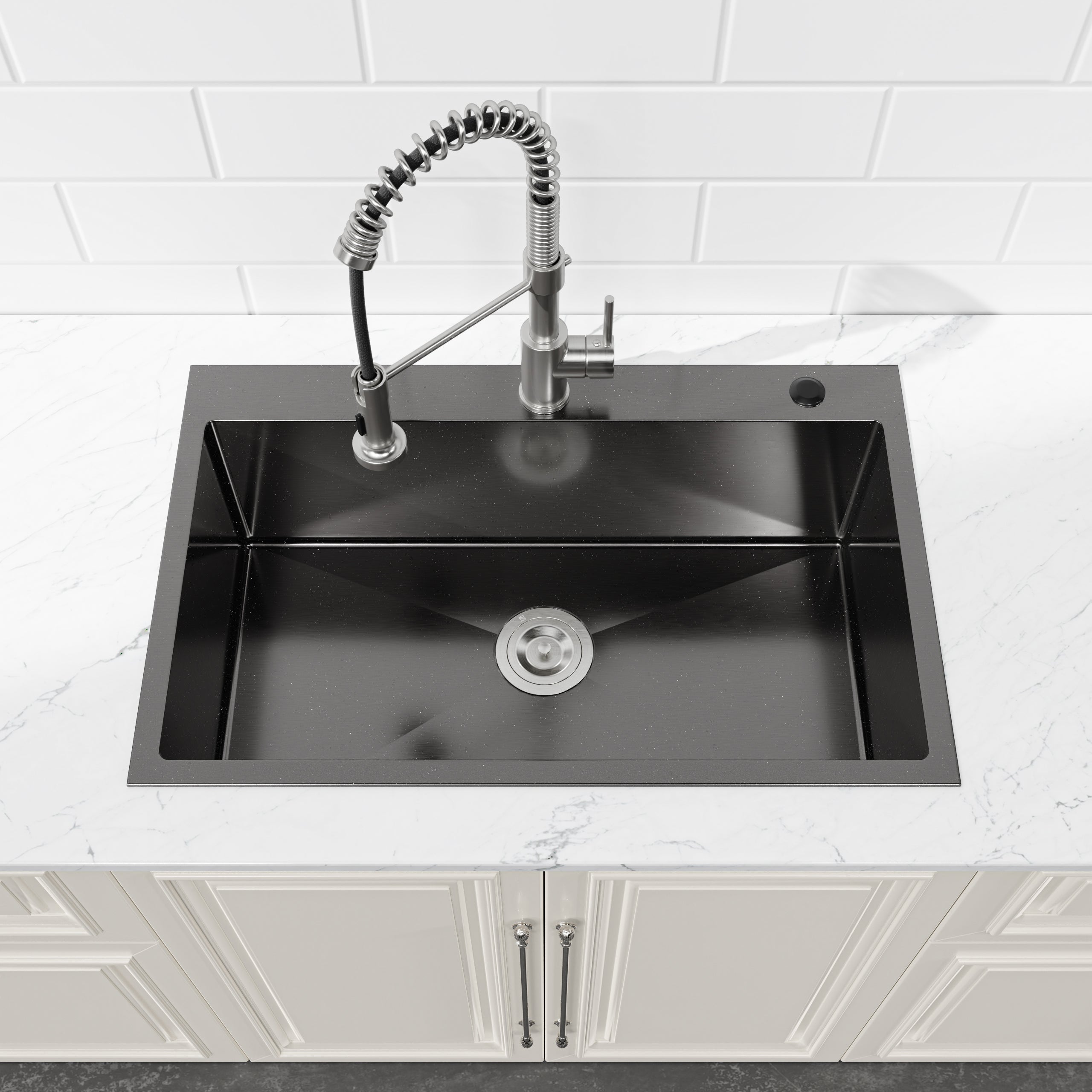 30" x 19" Drop-In Single Bowl Kitchen Sink, 16 Gauge Black Stainless Steel