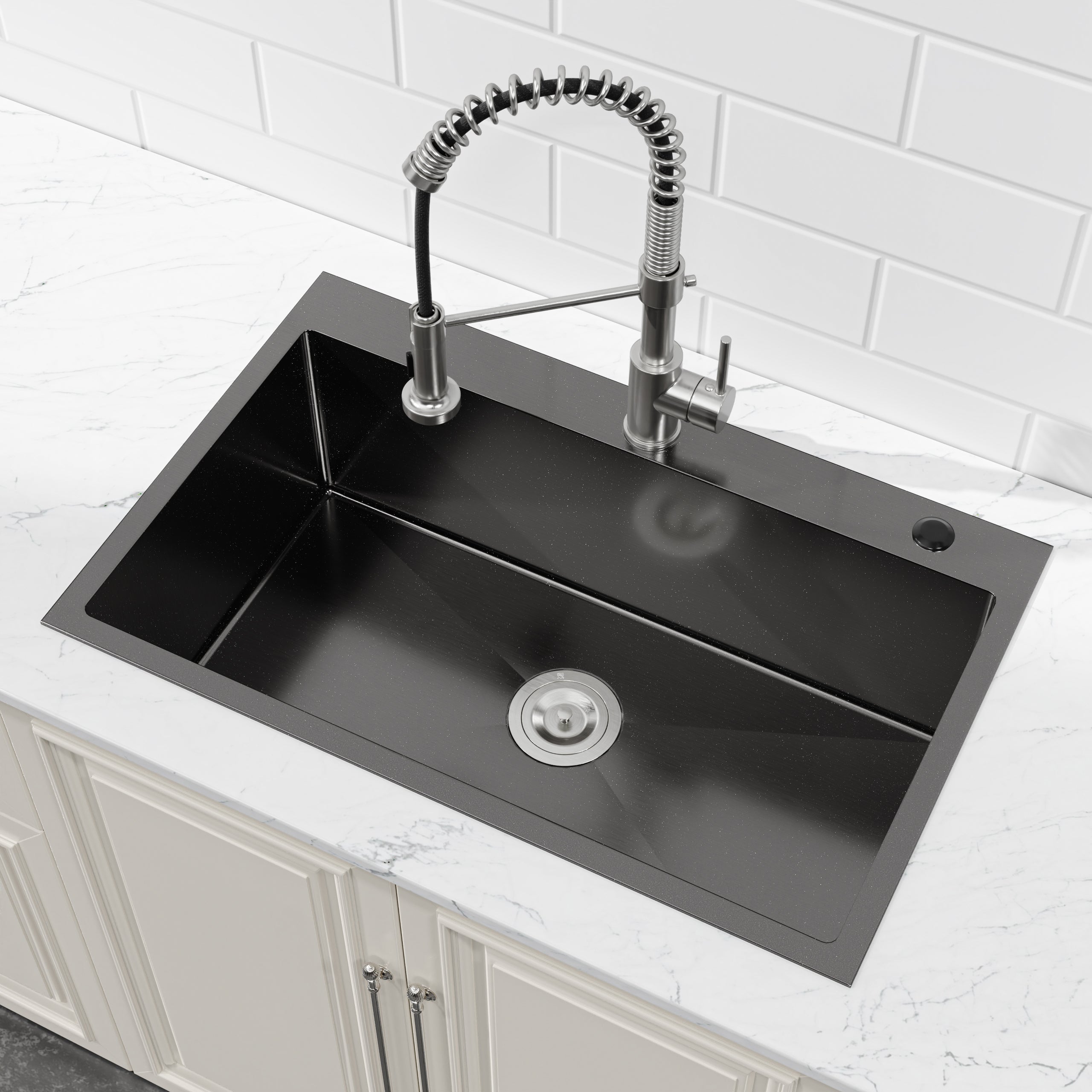 30" x 19" Drop-In Single Bowl Kitchen Sink, 16 Gauge Black Stainless Steel