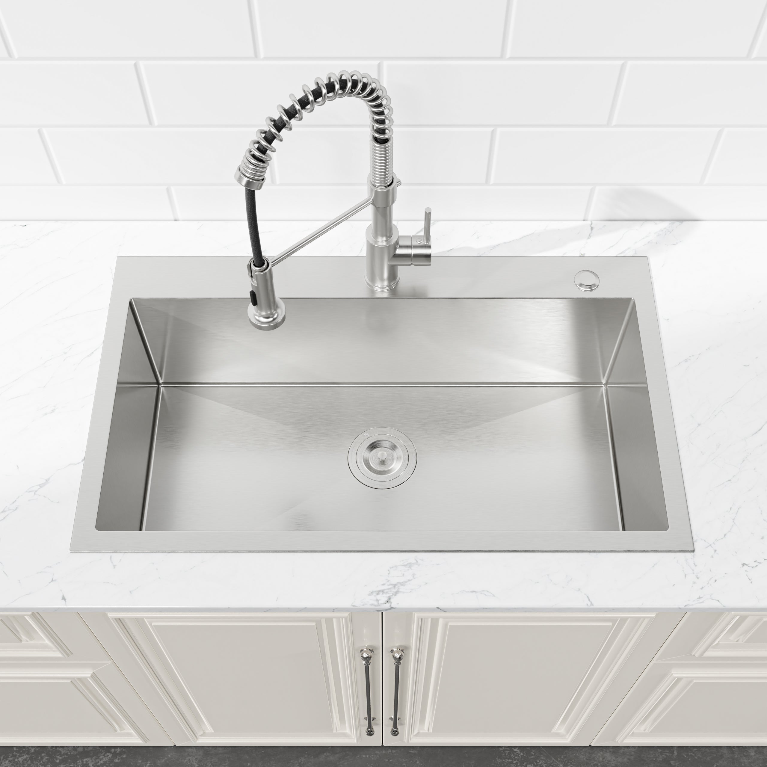 32" x 19" Drop-In Single Bowl Kitchen Sink, 16 Gauge Black Stainless Steel